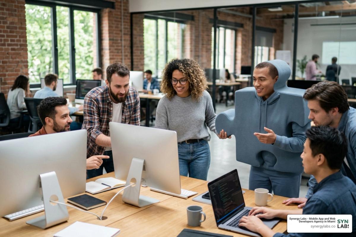 A puzzle piece fitting perfectly into an existing team of developers representing staff augmentation