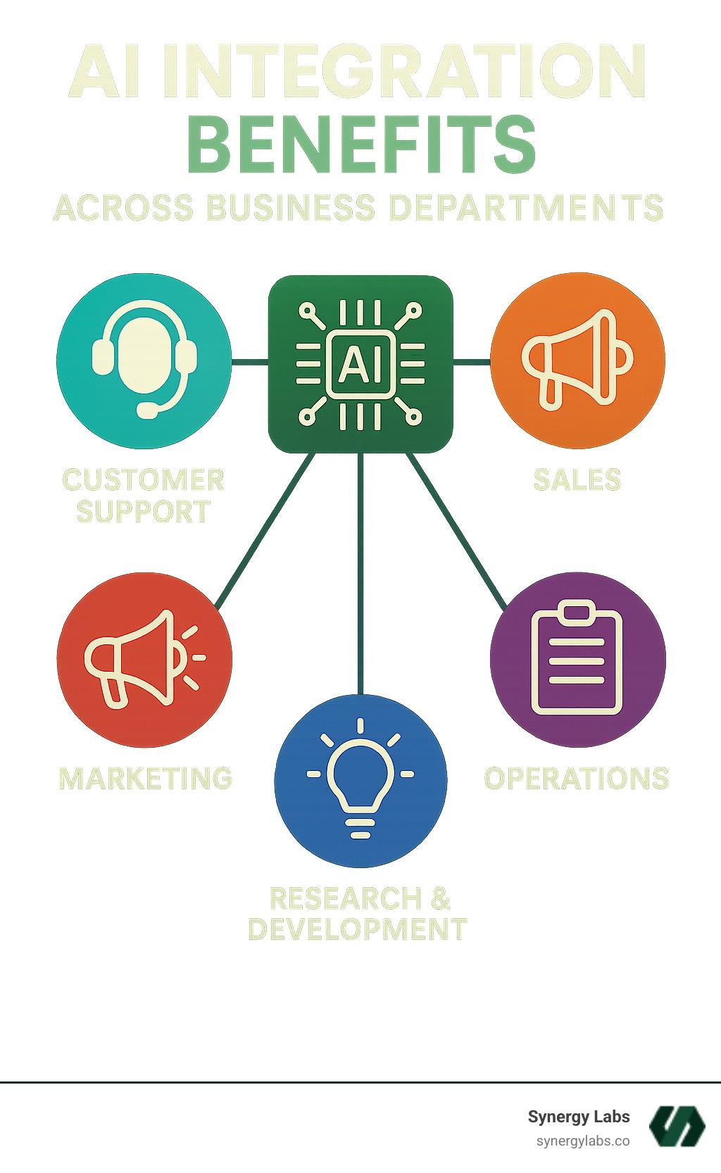 AI integration benefits across different business departments - custom ai integration infographic 