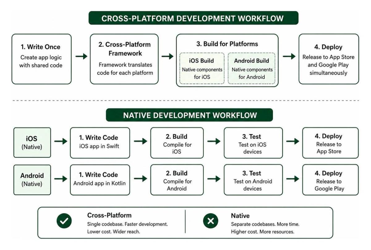 cross-platform vs native app development workflow diagram