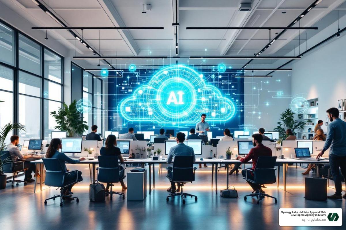 Business departments connected by AI automation hub - Top GPT Wrapper Use Cases for Business Automation in 2026