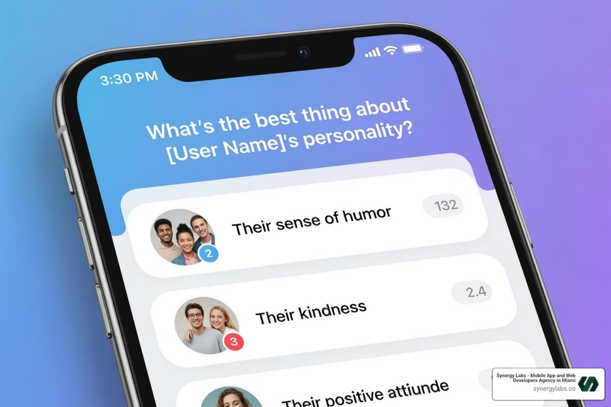 a user interface showing the poll/compliment mechanic of tbh or Gas - Why Every App Nikita Bier Touches Finds Viral Success