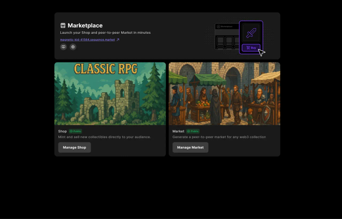 Sequence Marketplace's Shop Builder home