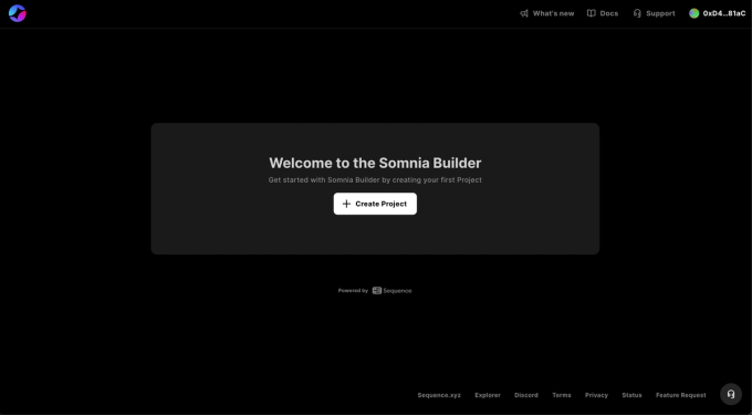 Somnia Builder create a new project creative