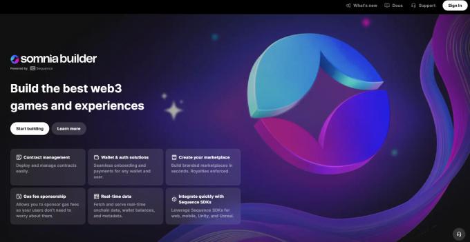 Somnia Builder homepage