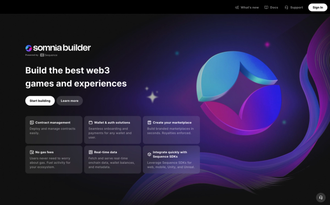 Somnia Builder landing page creative