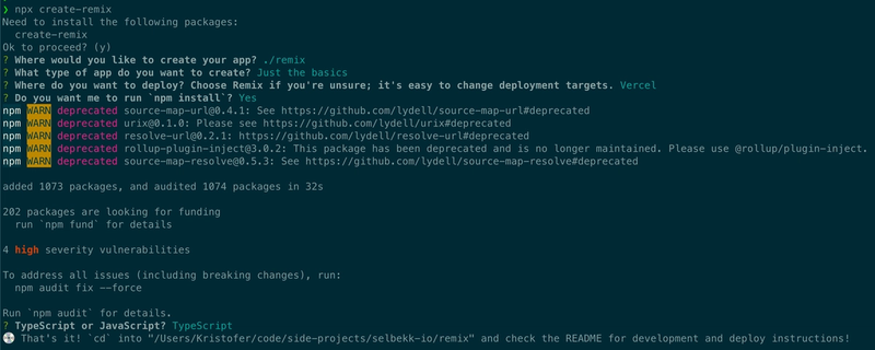 The CLI output of running the Remix CLI. Not super interesting.