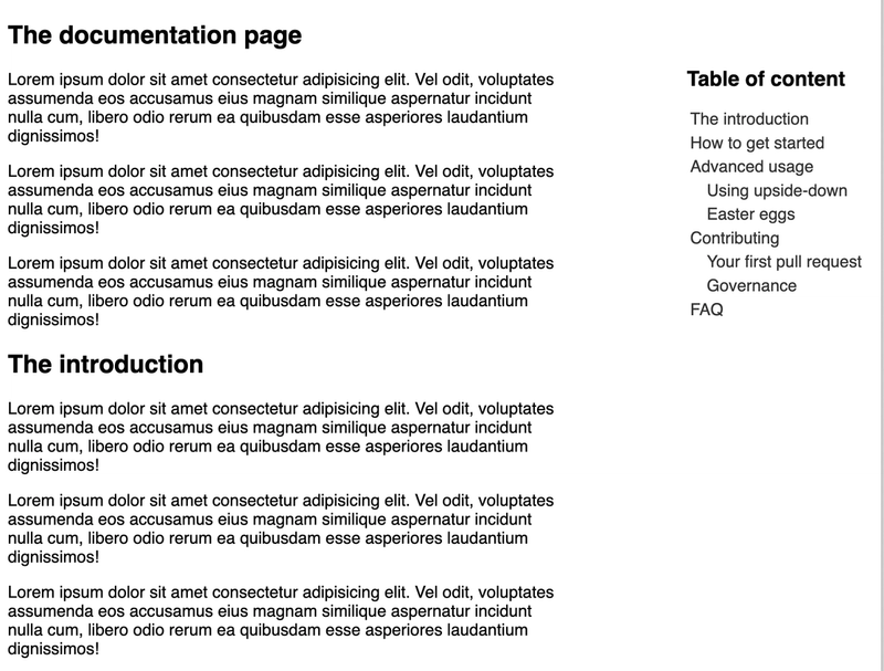 A regular page with a table of content to the right, looking all fly and all