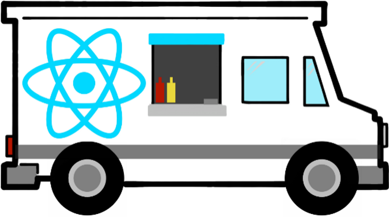 The React Foodtruck logo - a foodtruck with a React logo on it