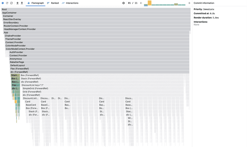 The profiler view of the React DevTools