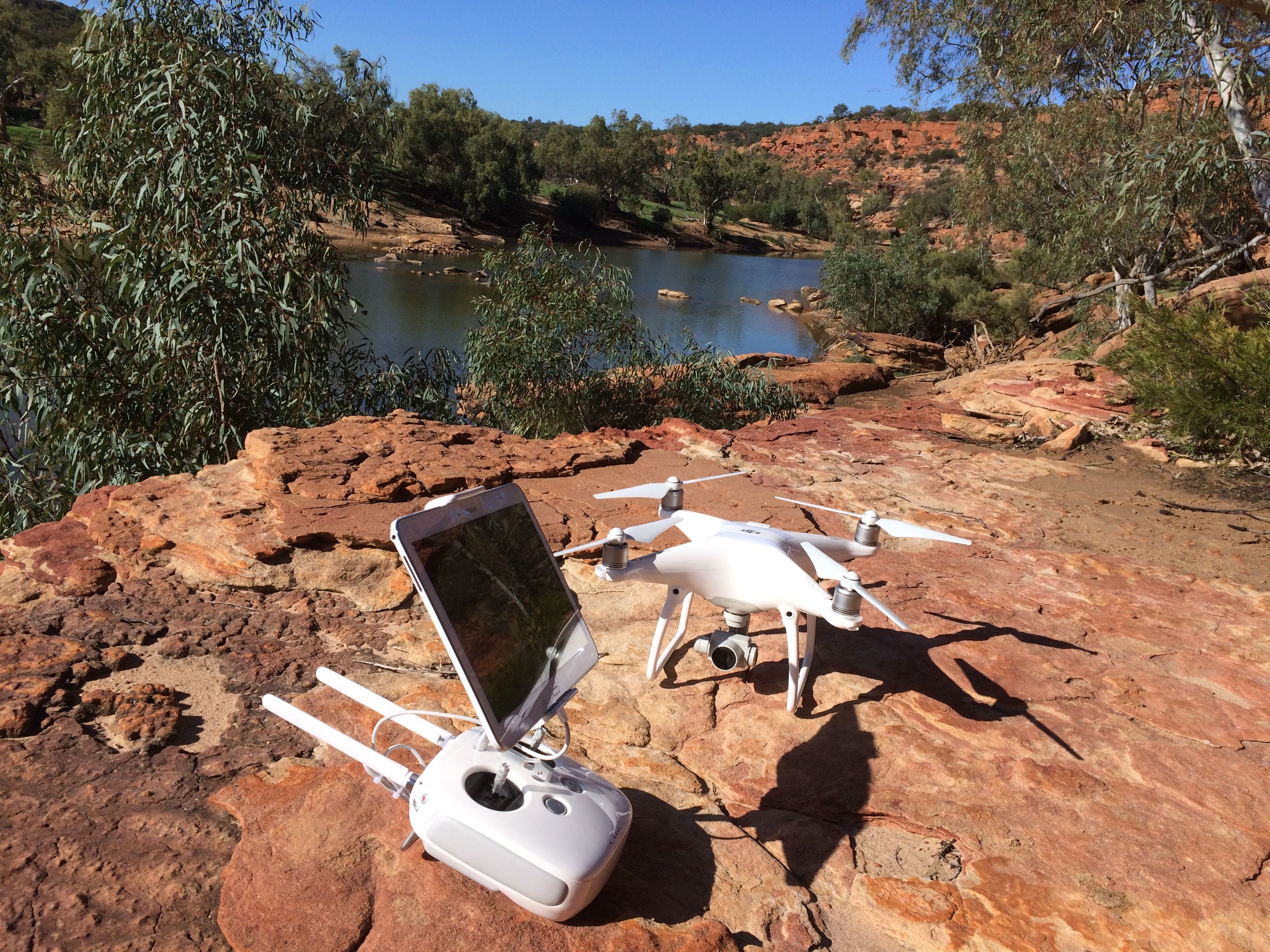 a drone on some red rocks in Australia
