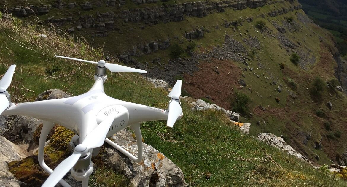 A quadcopter on a rock outcrop