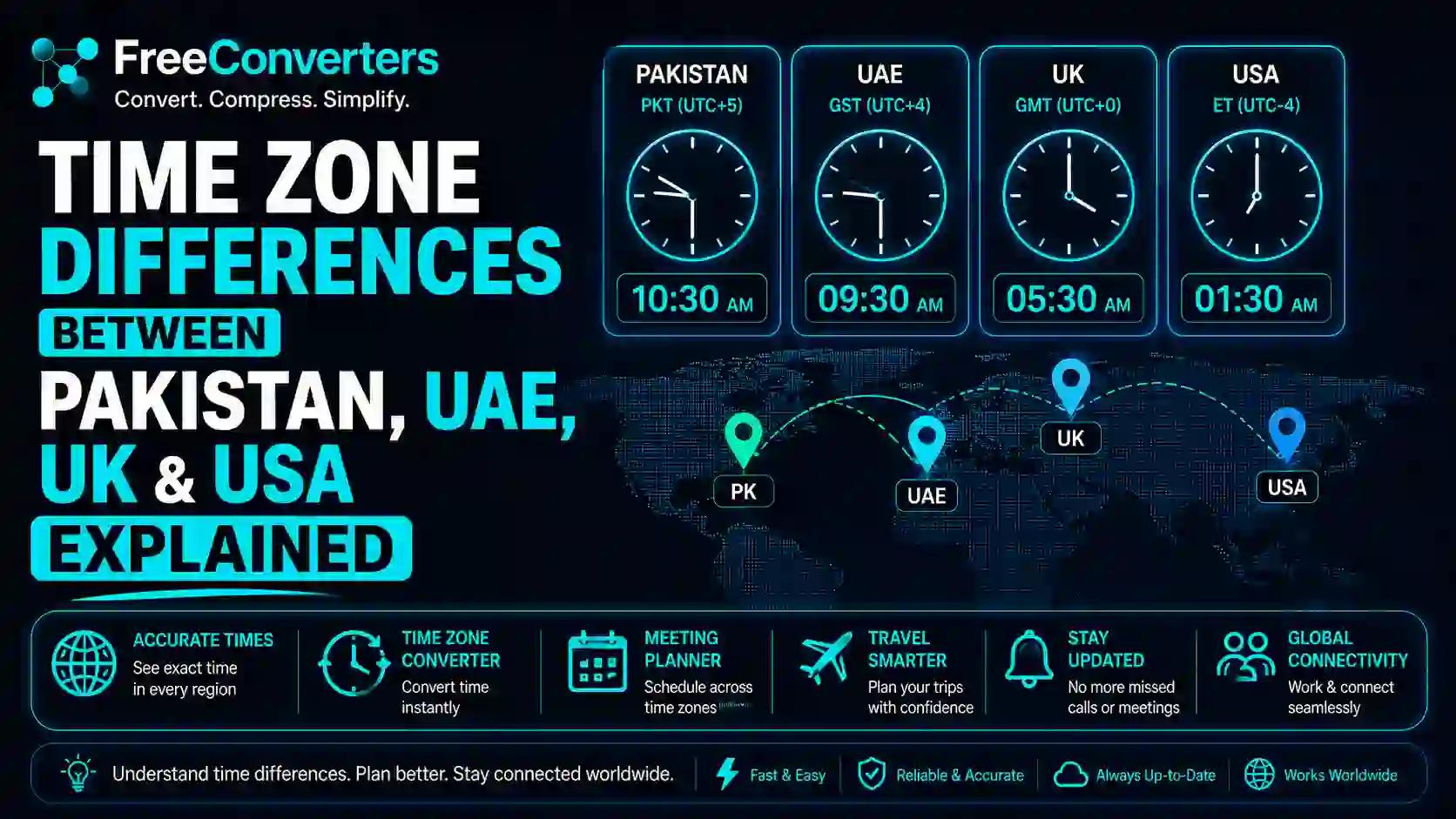Time Zone Differences Between Pakistan, UAE, UK and USA Explained