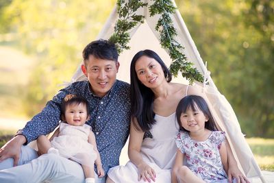 Family in a Teepee.