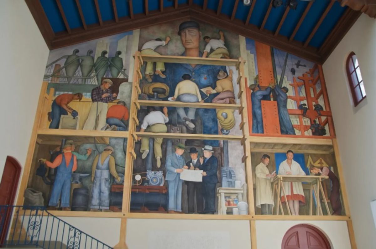 דייגו ריברה The Making of a Fresco Showing the Building of a City (1931) במכון לאמנות בסן פרנסיסקו

צילום: סטיב רודס