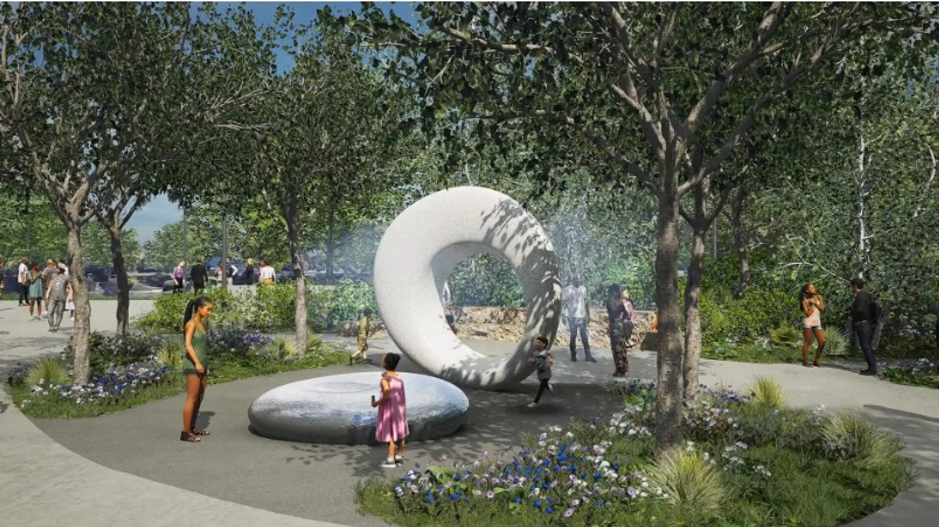 הדמיה של גן המים אן דנהאם במרכז הנשיאותי של אובמה Seeing Through the Universe מאת מאיה לין.

באדיבות קרן אובמה