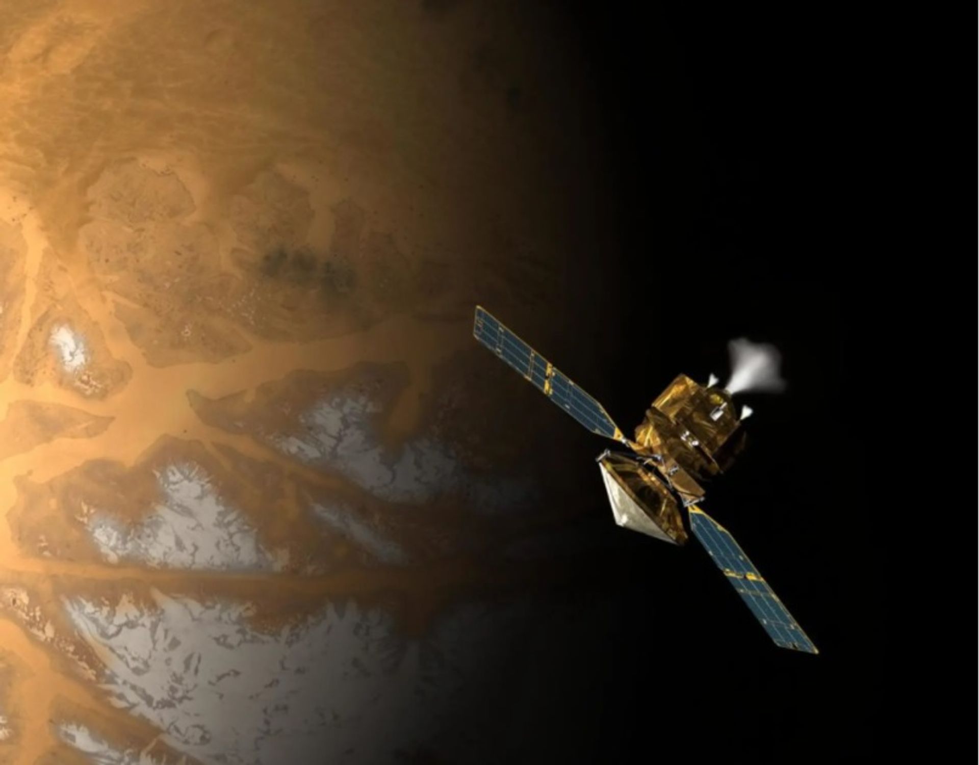 קונספט אמן של NASA Mars Reconnaissance Orbiter במהלך התהליך הקריטי של כניסה למסלול מאדים

צילום: נאס"א/JPL