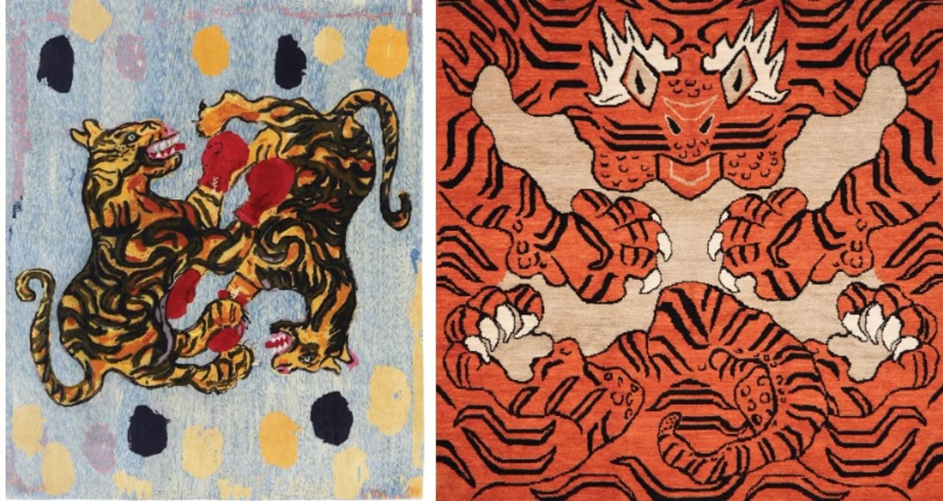 משמאל לימין: "מלחמת הנמרים" של פיטר דויג (2022) ו"הטייגר" של איי וויוויי (2022)

באדיבות האמנים