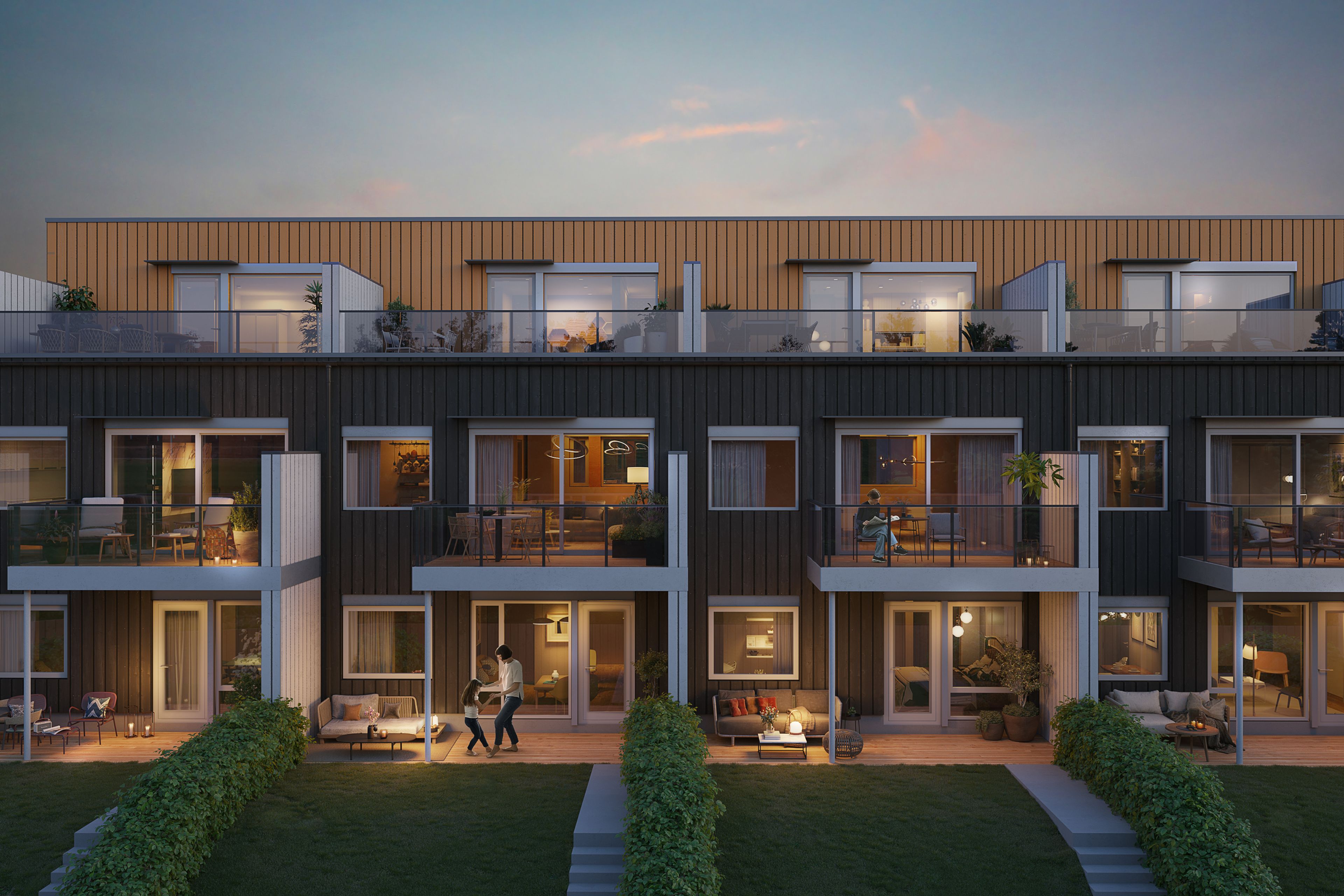 Illustrasjon av rekkehusene på Åsetunet