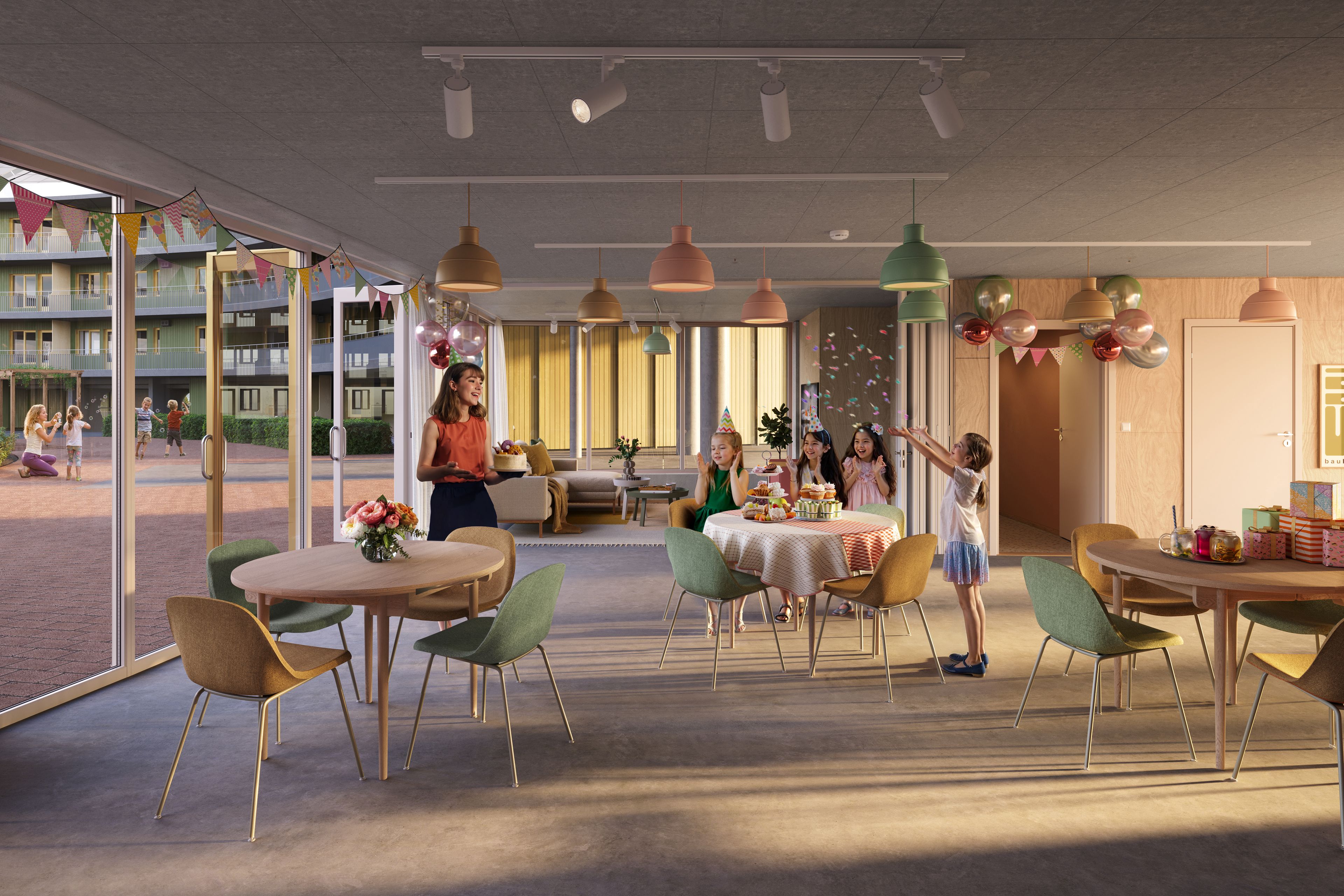 Illustrasjon av fellesområder for beboerne på Oen.