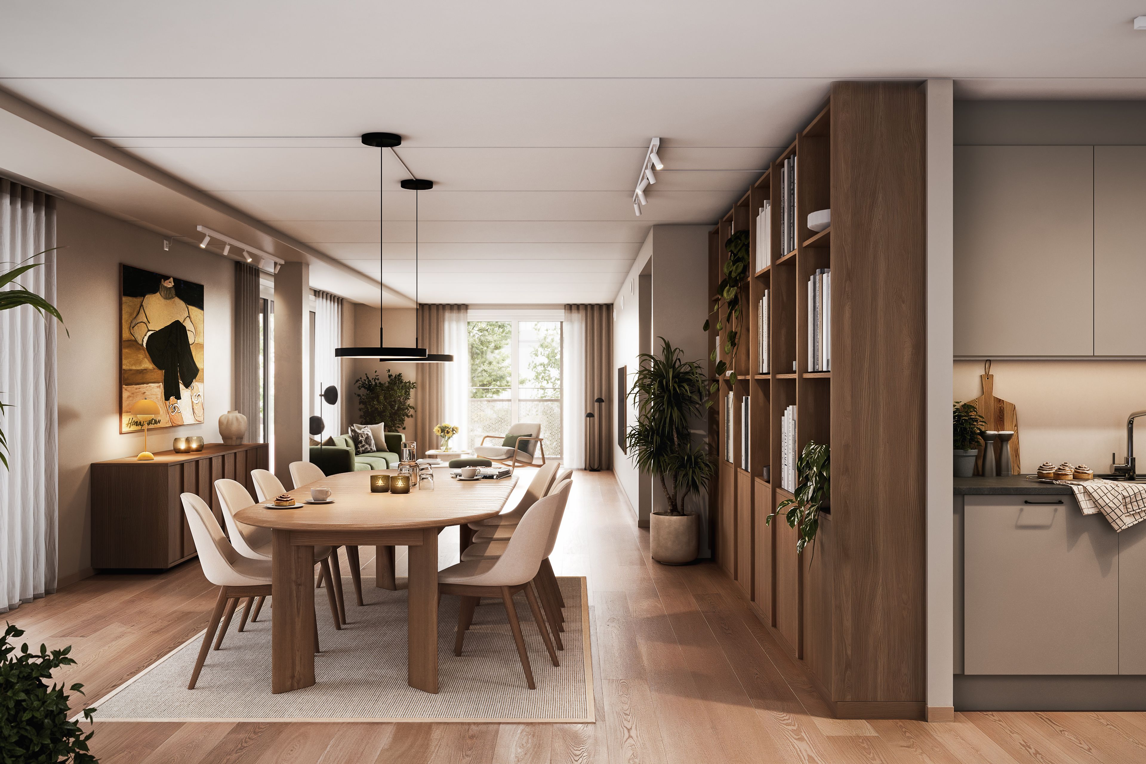 Illustrasjon av fellesarealer i Glasshallene, Trykkeriet Nydalen.