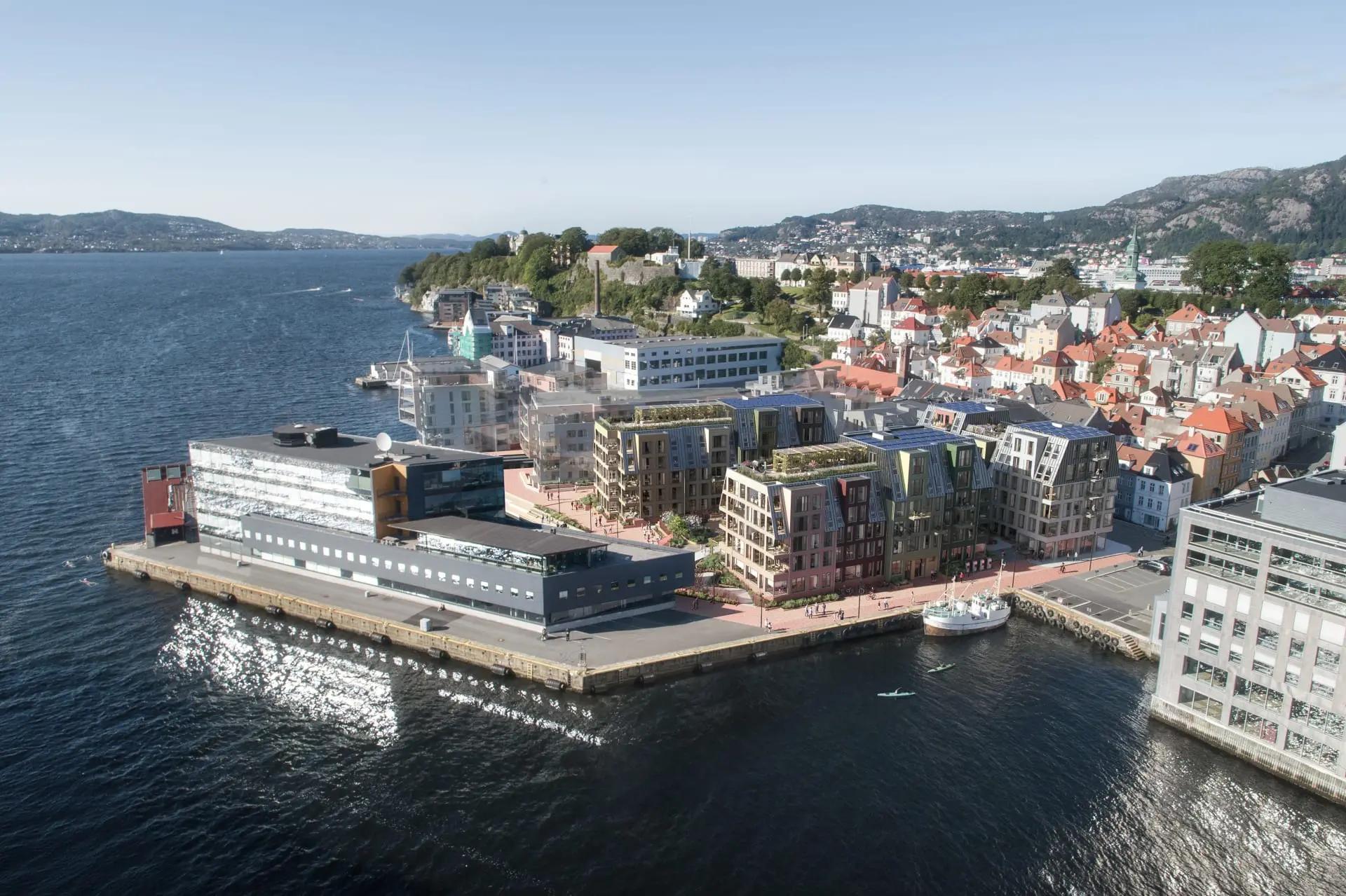 Oversiktsbilde over hvordan Nøstebukten Brygge kommer til å se ut.