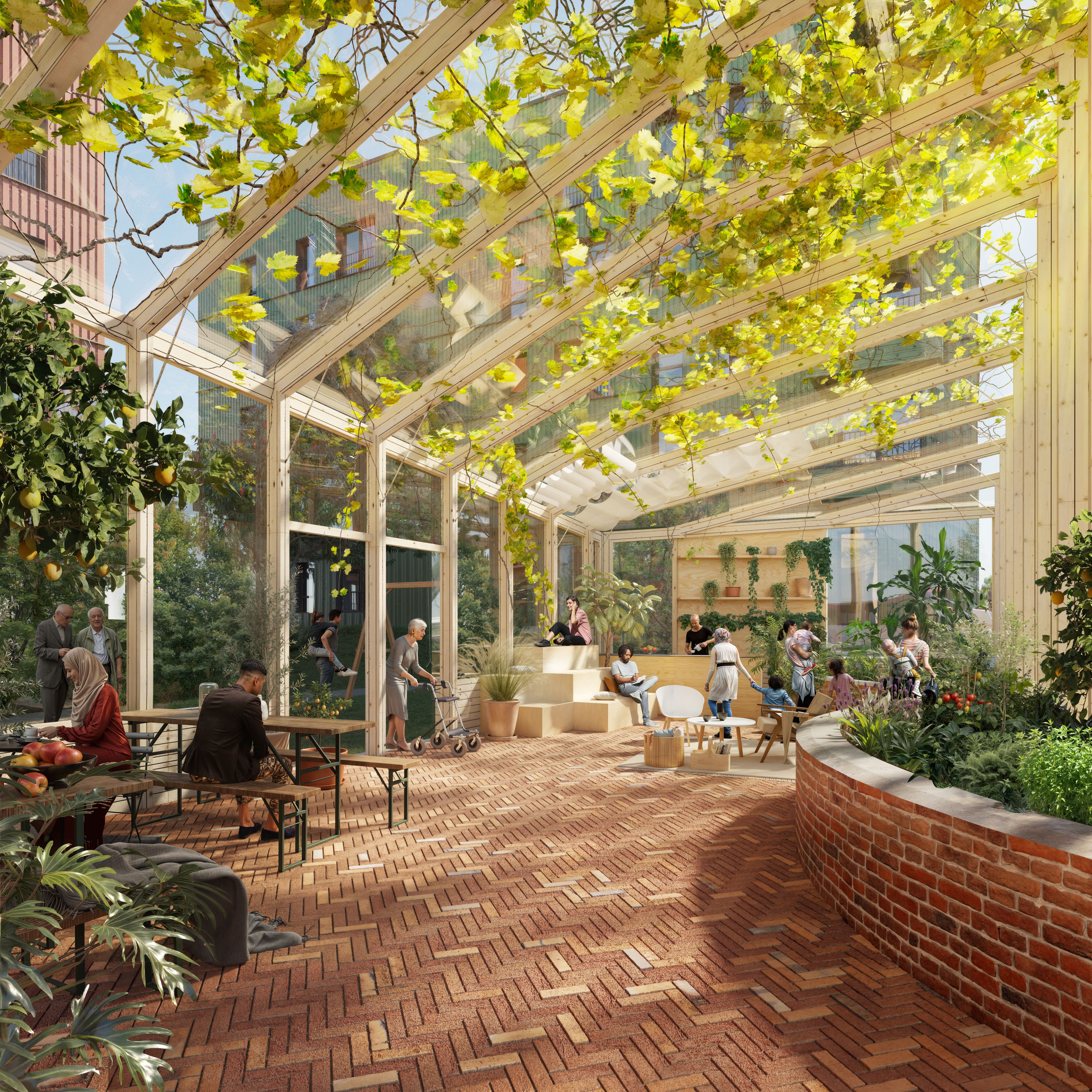 Illustrasjon av nabolagshuset i Furuset Village.