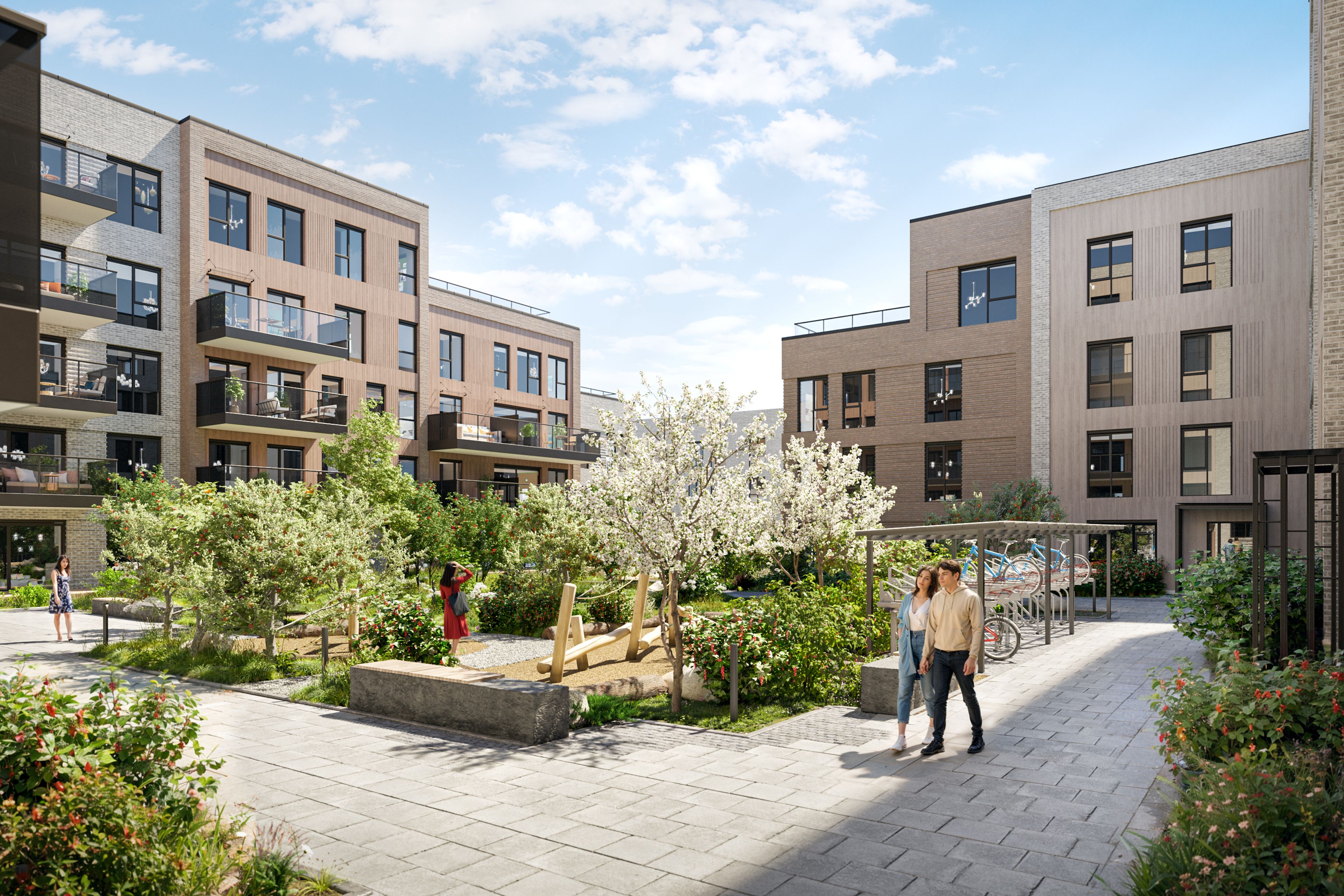 Grønt og koselig område mellom husene i Storøykilen