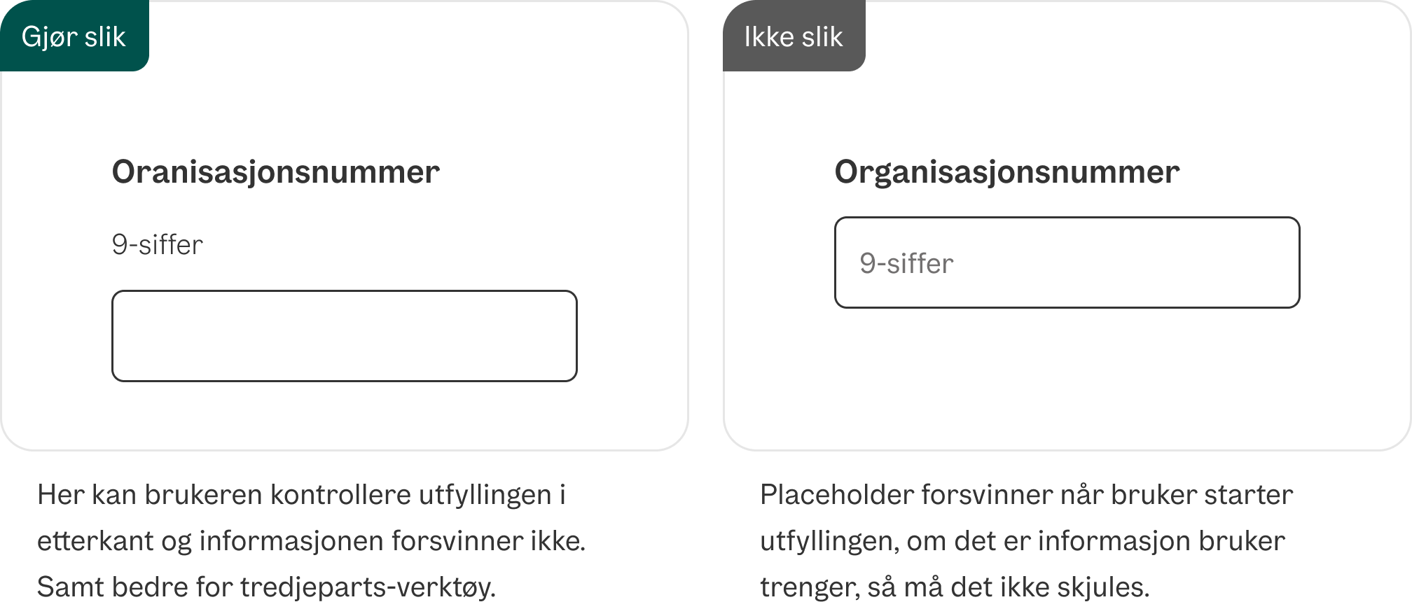 Input - Placeholder - Retningslinje