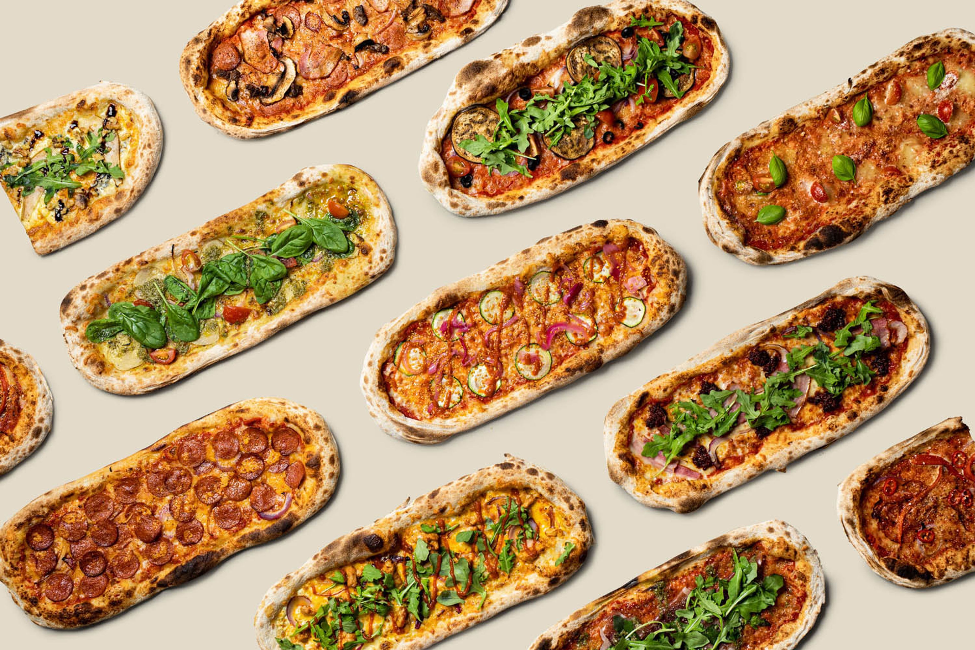 Bilder av ulike pizzaer.