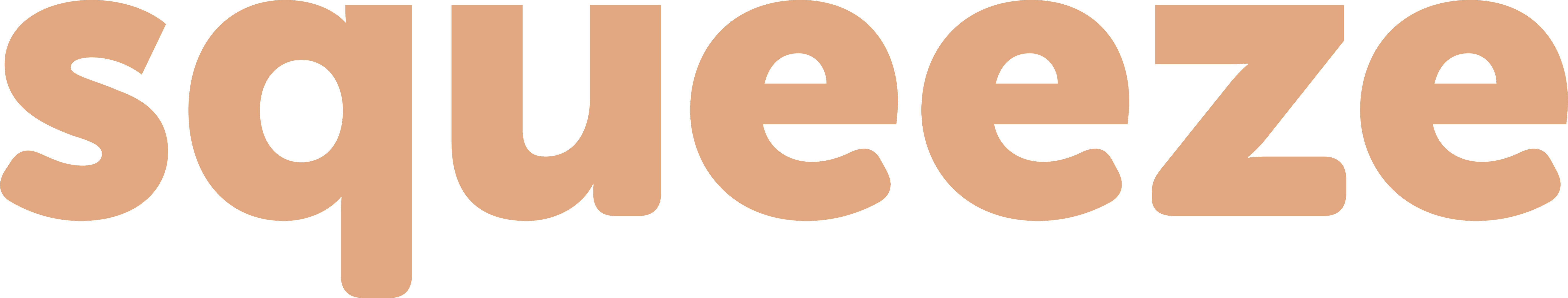 logo for squeeze. bokstaver i brunoransje farge