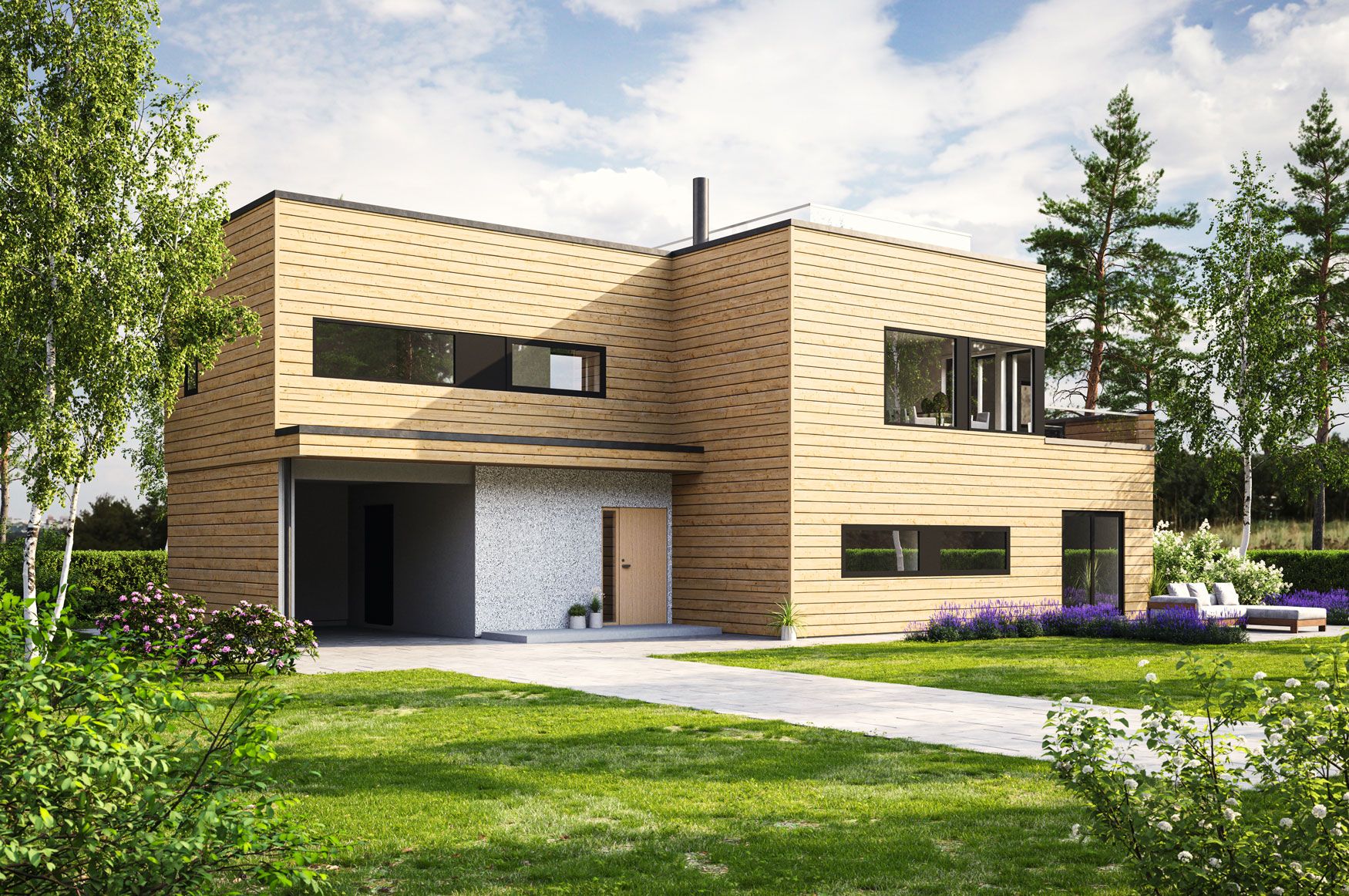 Illustrasjon av et lite funkishus. Foto.