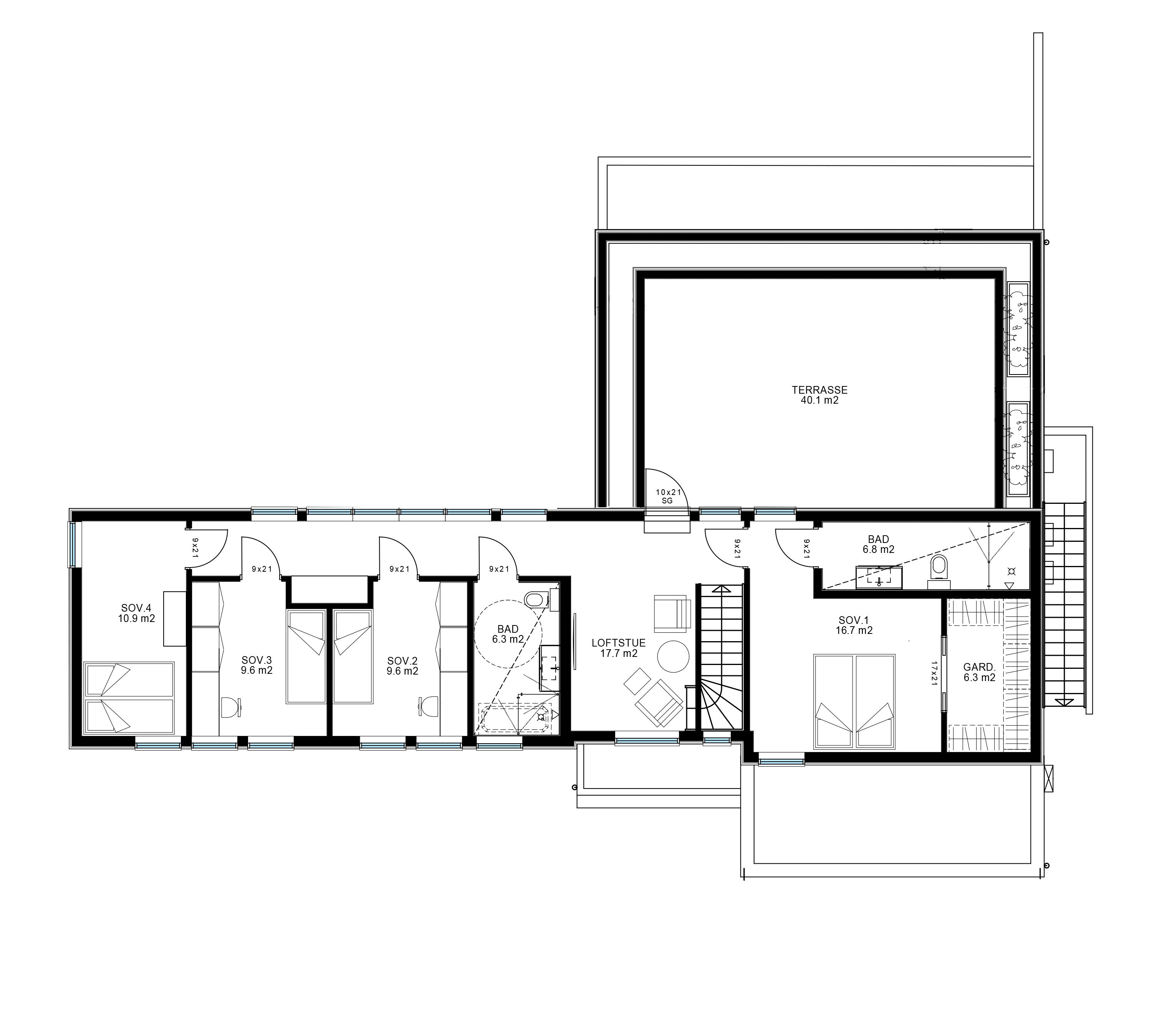 Plantegning av 2. etasje i enebolig på Sofiemyr i Nordre Follo