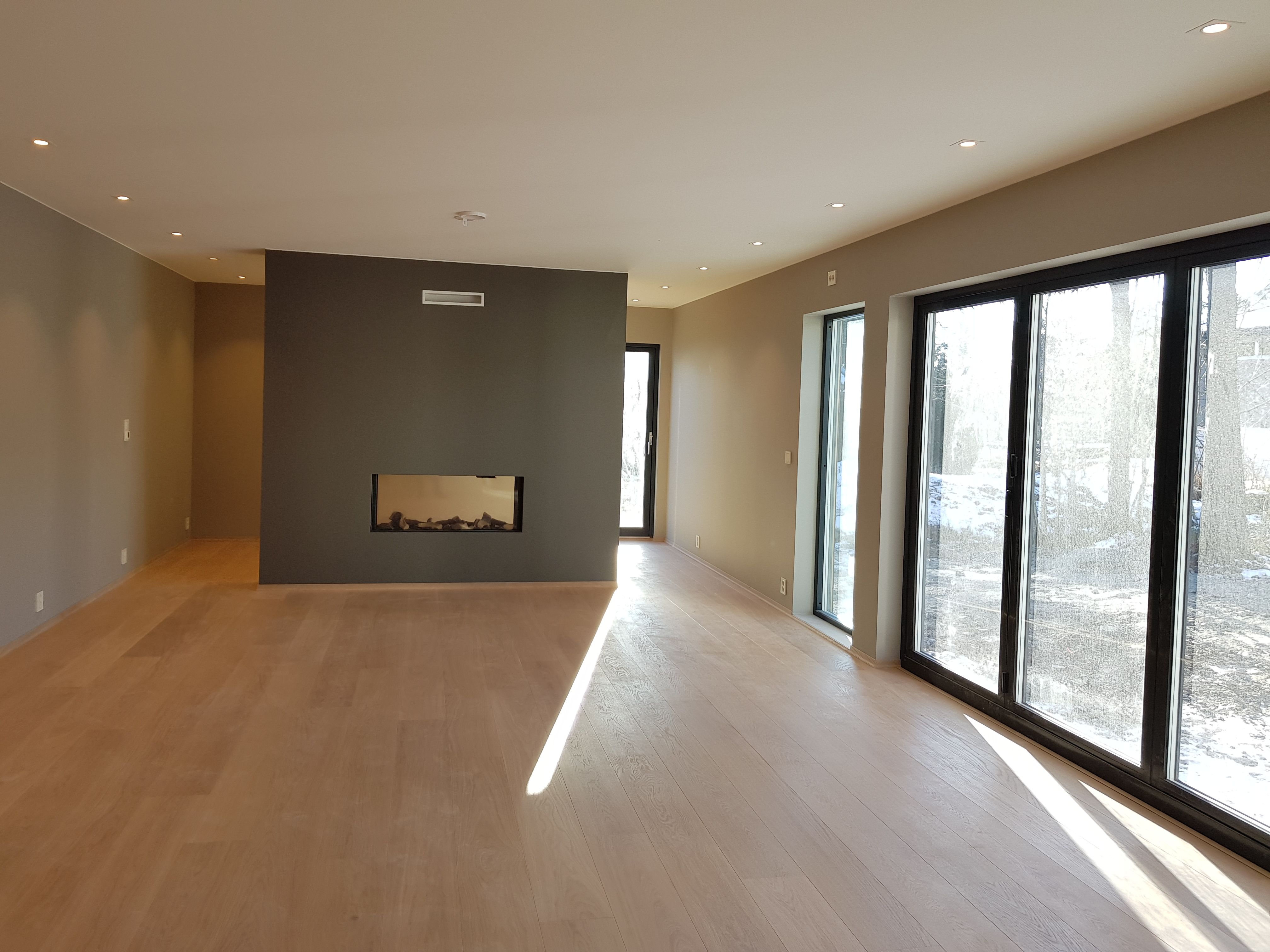 Foto av stue under arbeid i enebolig på Sofiemyr i Nordre Follo