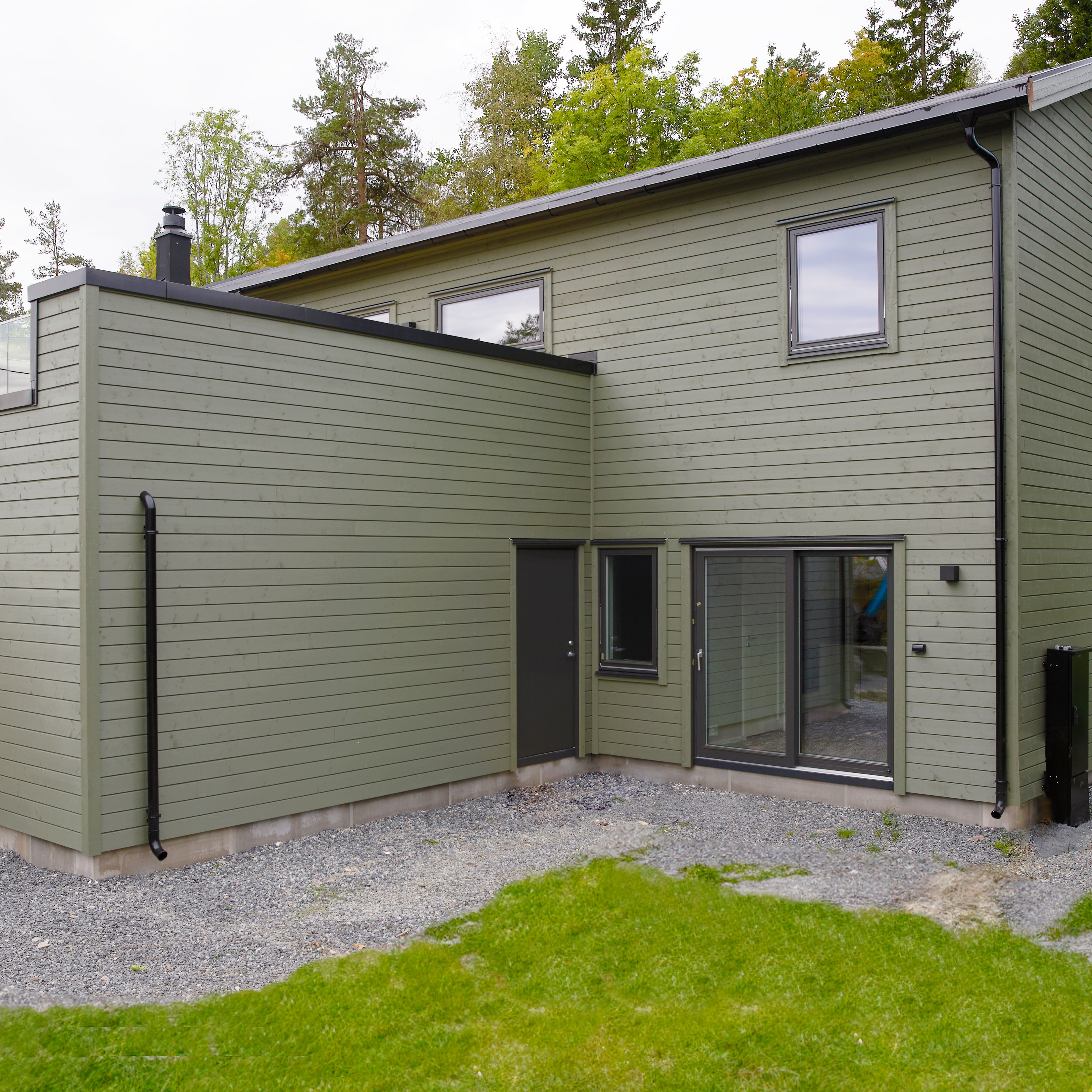 Foto av fasade på enebolig bygget av OBOS Block Watne Eneboliger i Heggedal i Asker