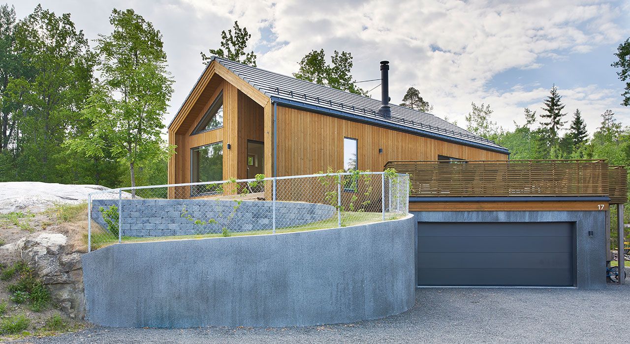 Fasade på enebolig bygget med OBOS Block Watne Fluks på Nærsnes