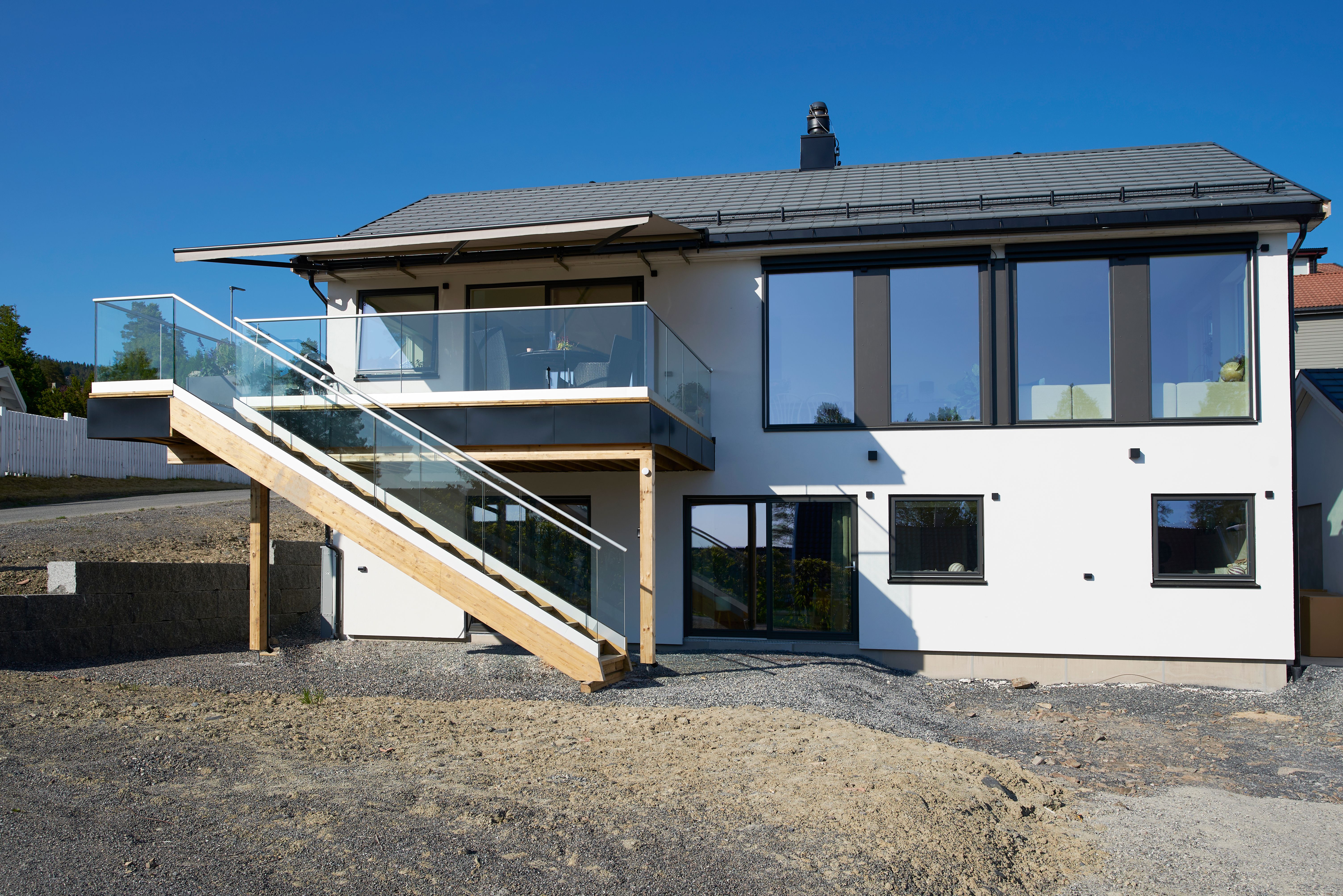 Foto av fasade på enebolig bygget av OBOS Block Watne Eneboliger i Vestre Aker, Oslo