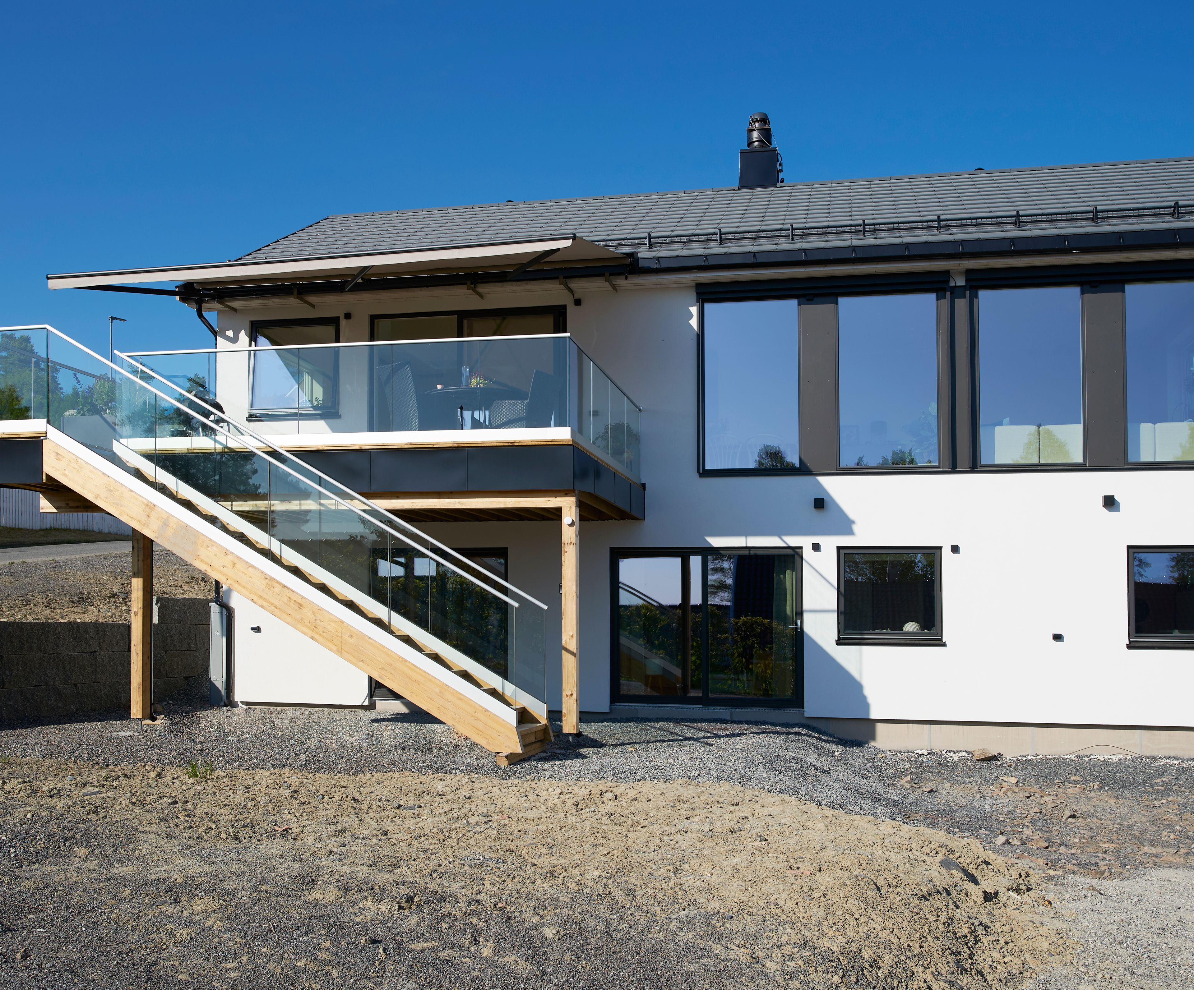 Foto av fasade på enebolig bygget av OBOS Block Watne Eneboliger i Vestre Aker, Oslo