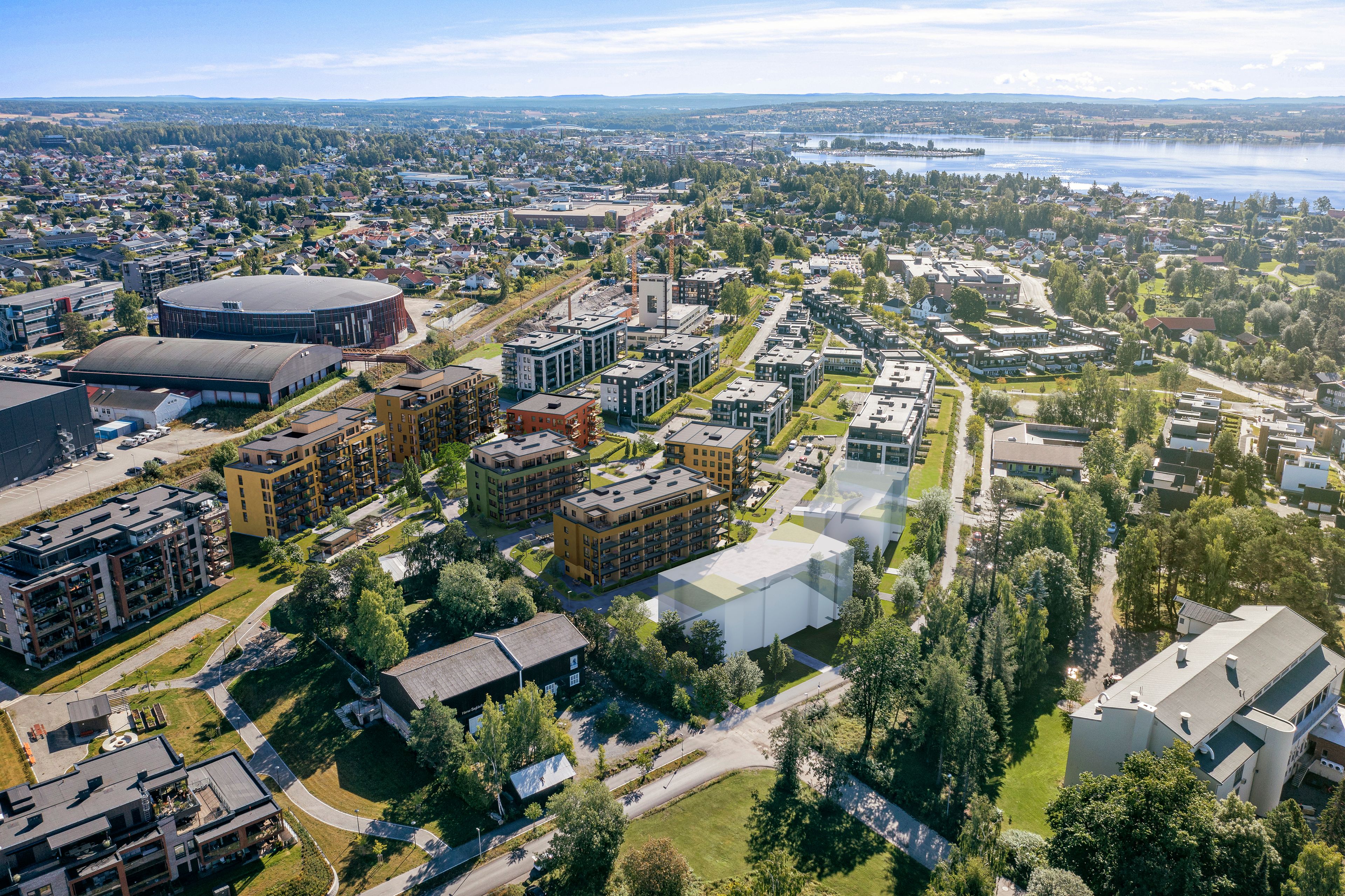 Droneillustrasjon av Stålverket torg og området rundt