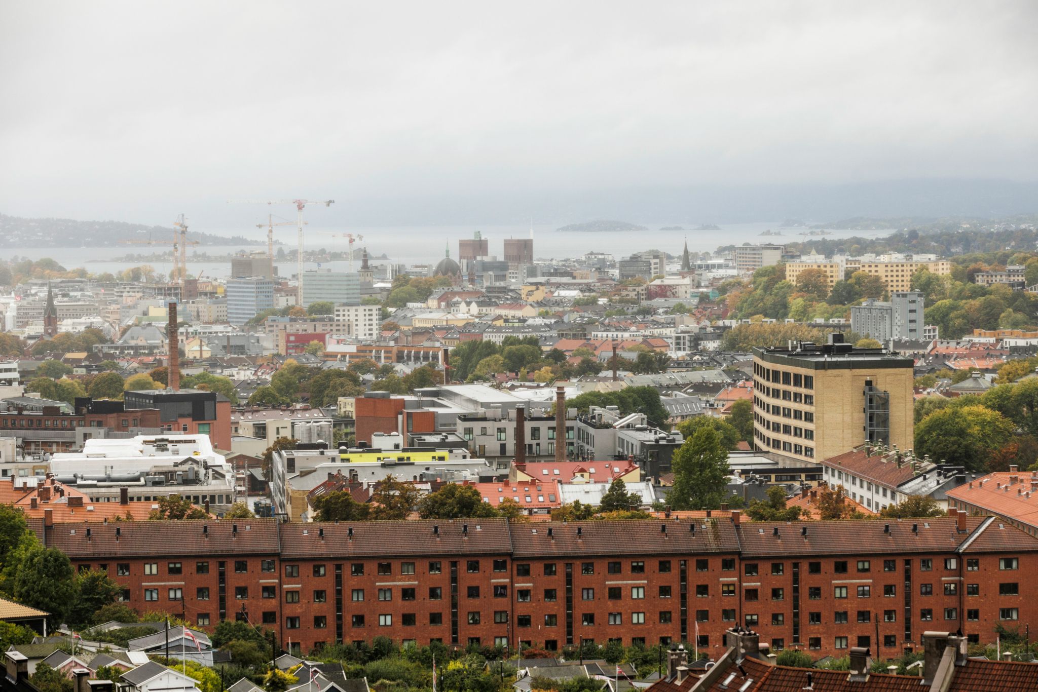 Utsiktsbilde fra taket på Dynekilgata 15. Her ser man ut mot rådhuset, aker brygge og oslofjorden