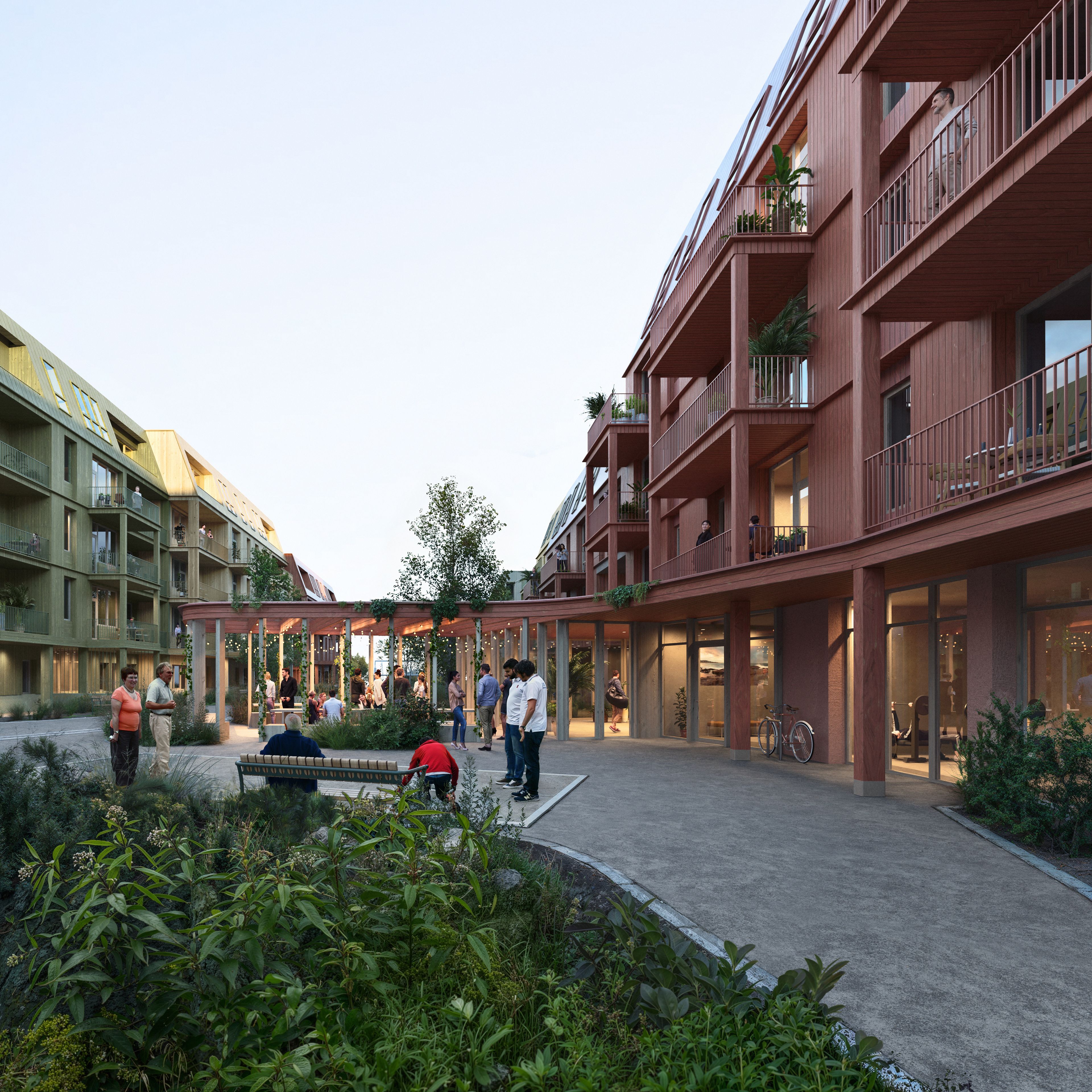 Illustrasjon av gårdsplass på Høntunet