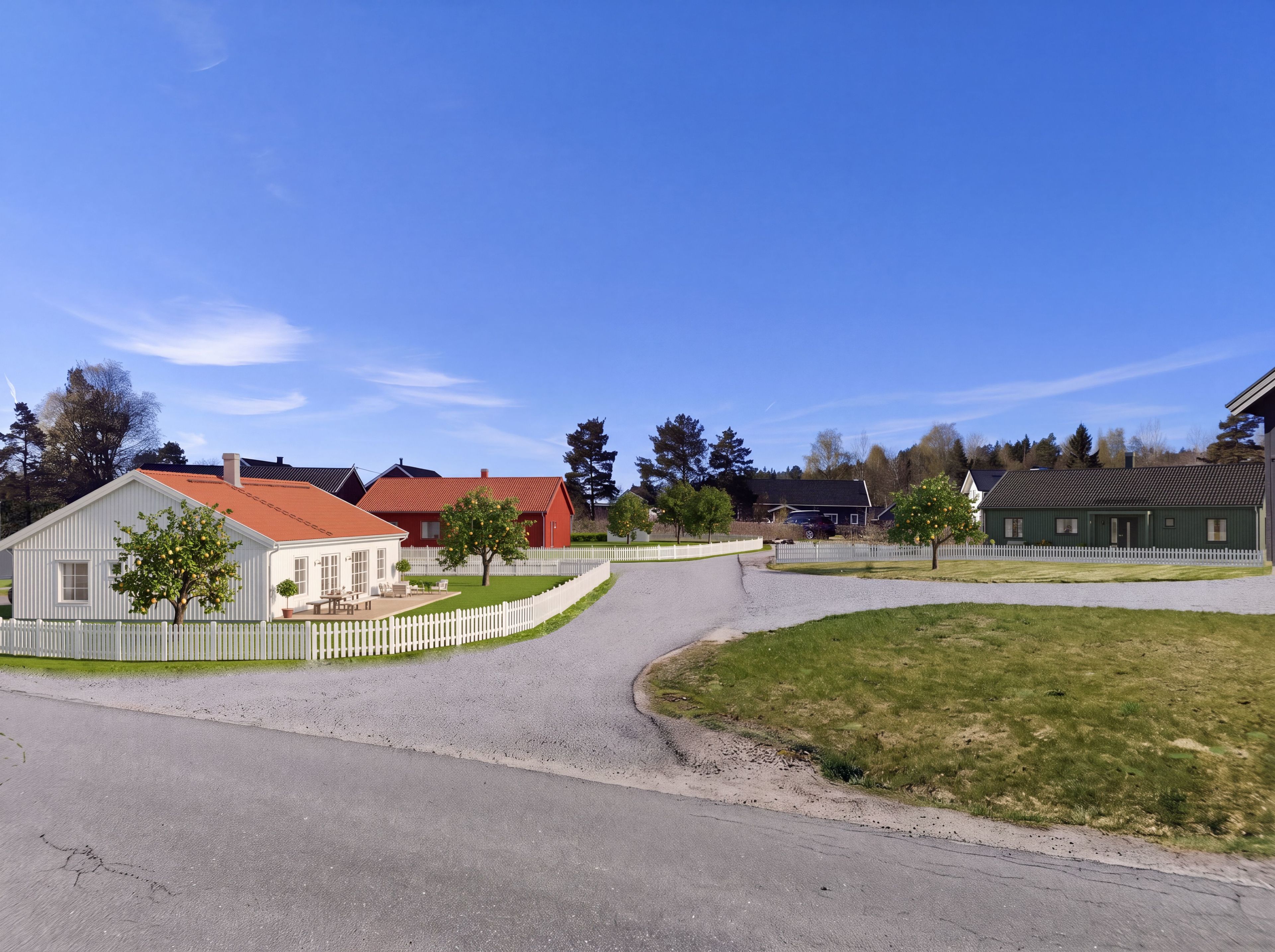 Illustrasjon av boliger i Sorgenfri hage.