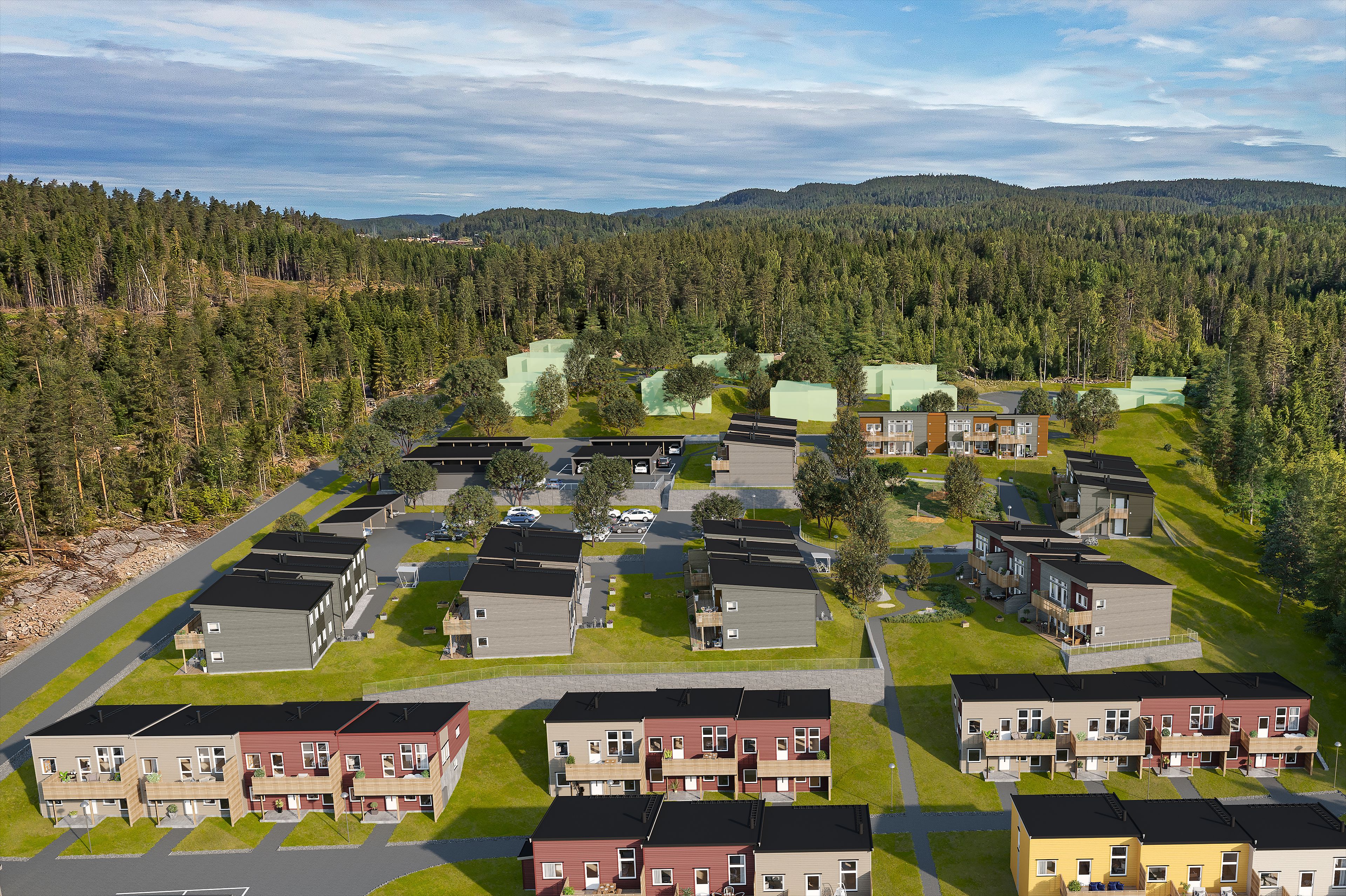 Oversiktsillustrasjon av boligene på Vågtunet