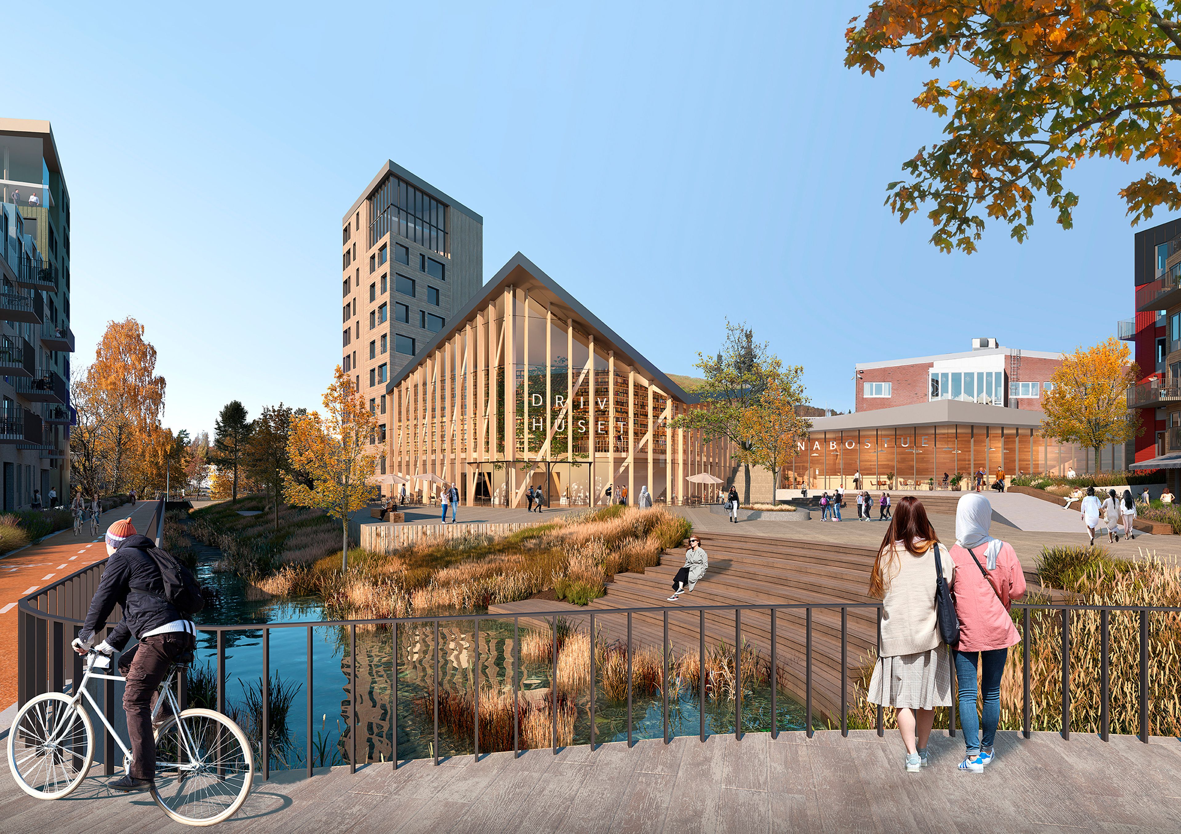 Illustrasjon og forslaget til Norconsult for nabolagstorget på Rosenholm.