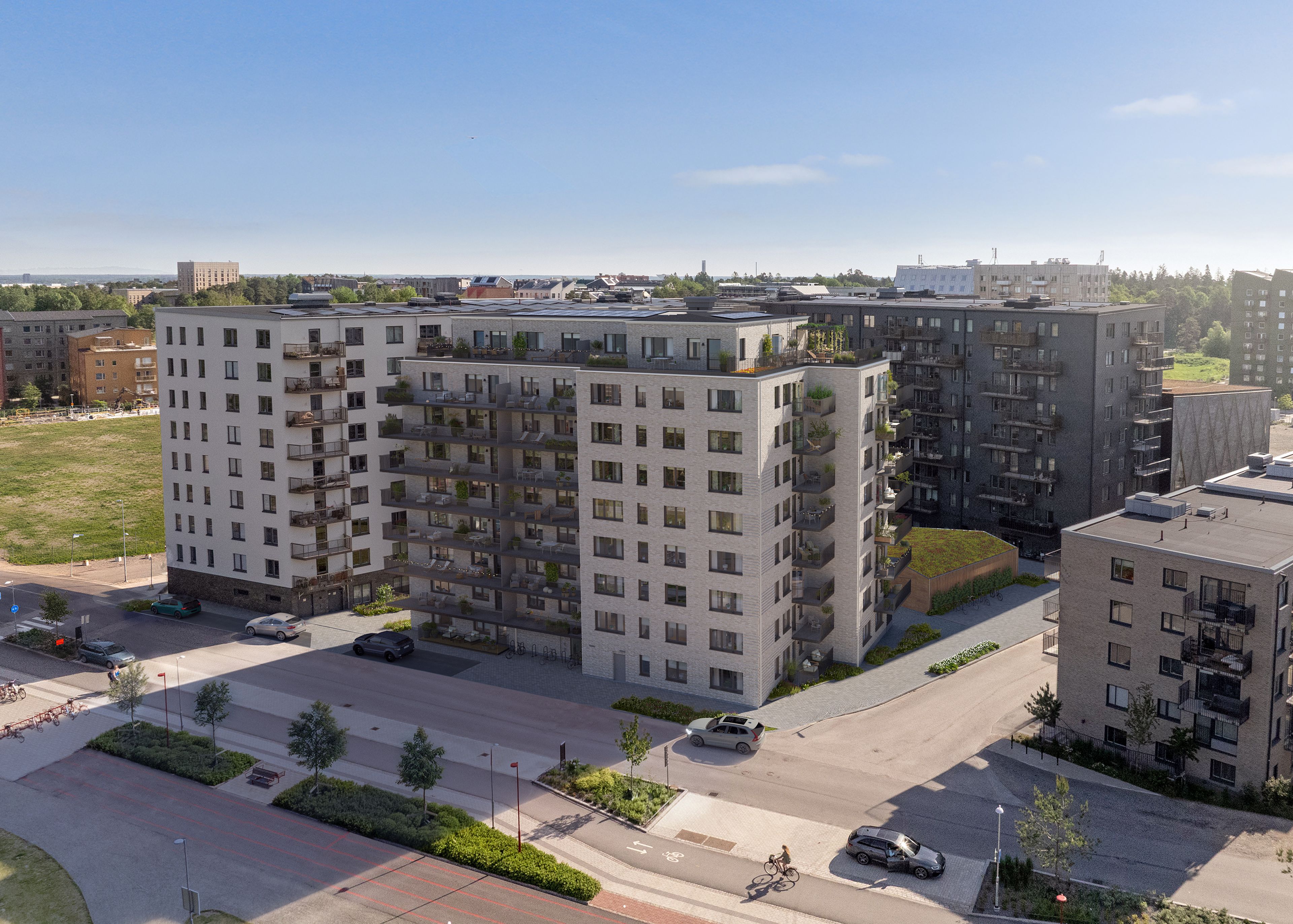 Översiktsbild på flerbostadshus i Rosendal, Uppsala 