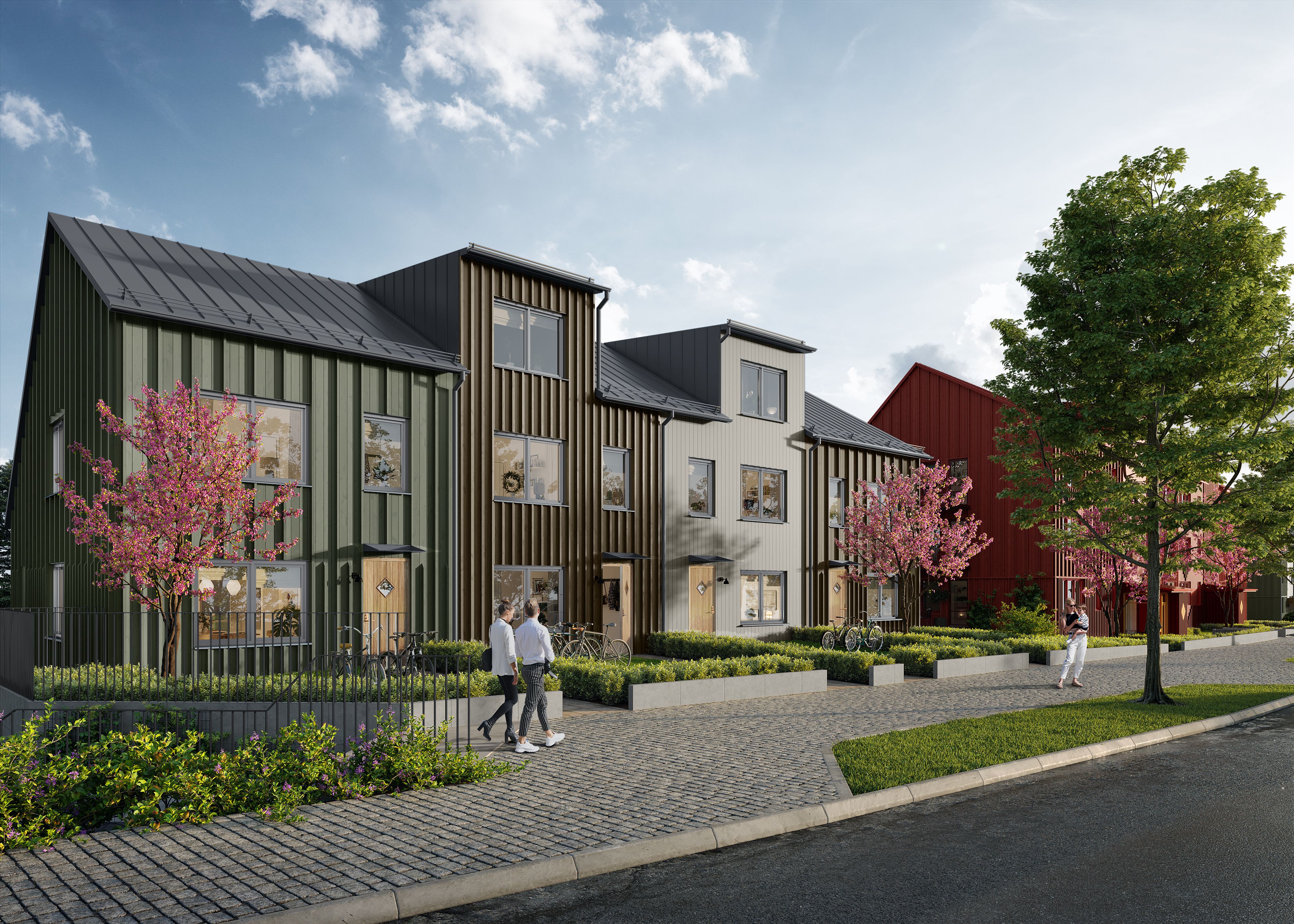 Illustration Aromas arkitektur med tre huskroppar