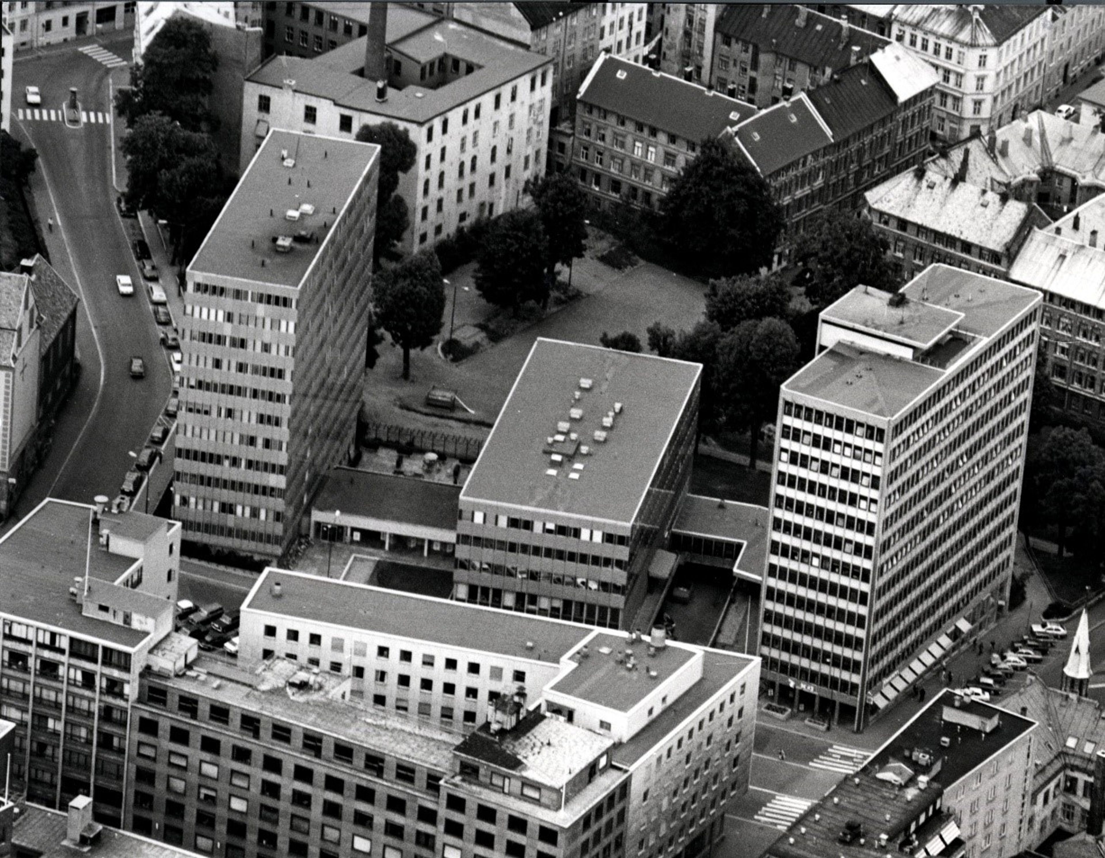 Kontorbygg i Oslo sentrum sett ovenfra.
