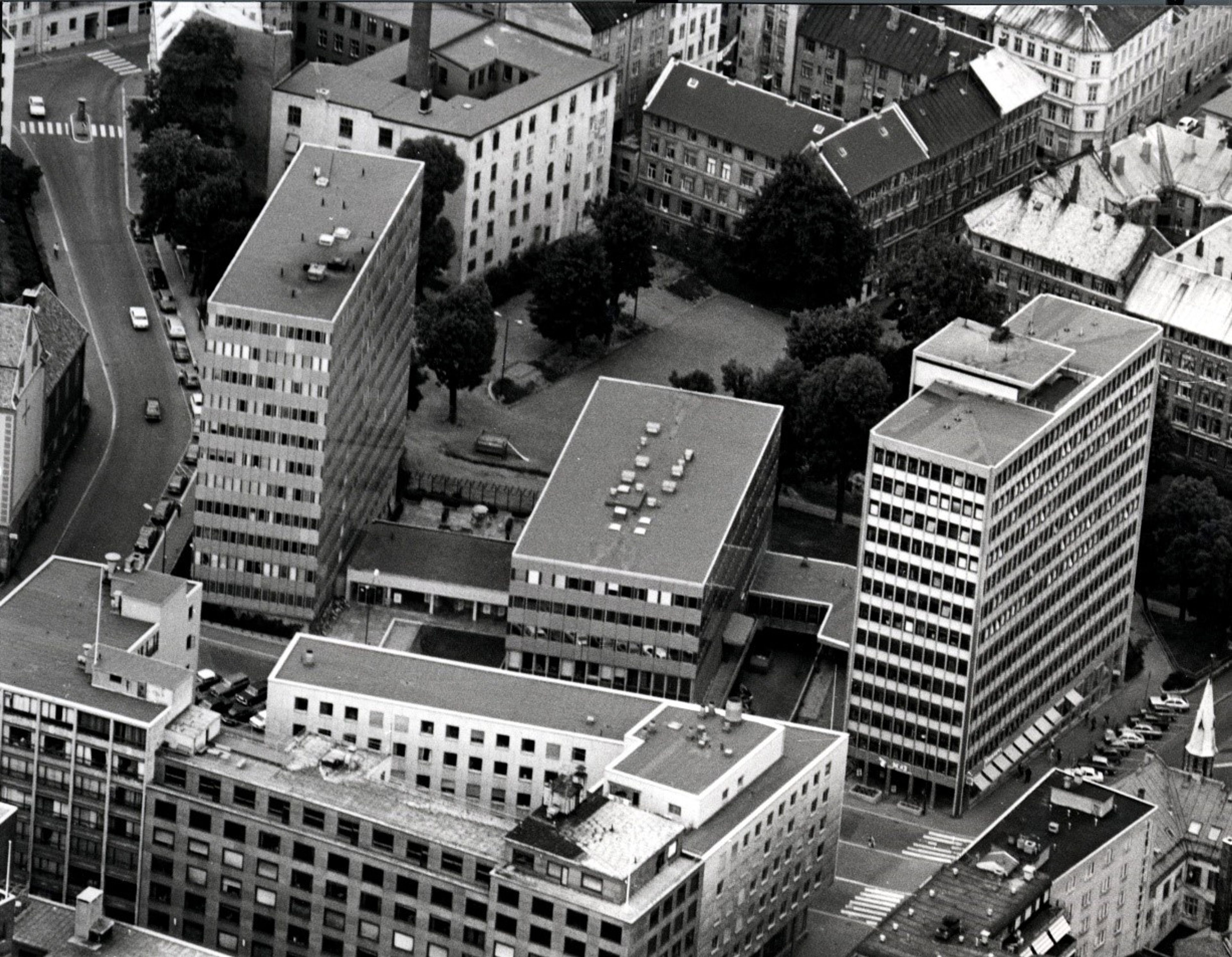 Kontorbygg i Oslo sentrum sett ovenfra.