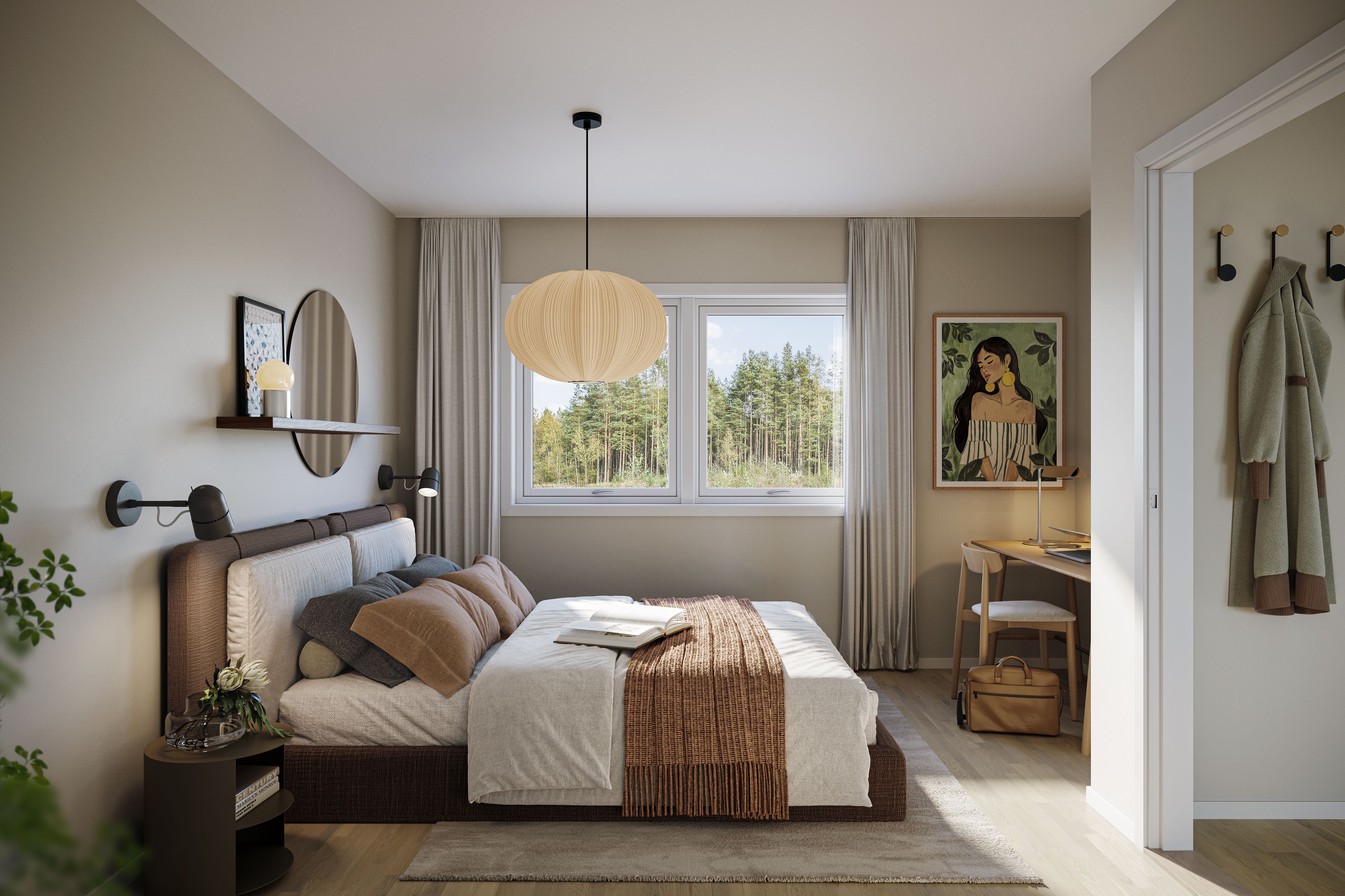 Illustrasjon av soverom i rekkehus, hus 9, på Pepperstad Terrasse B6