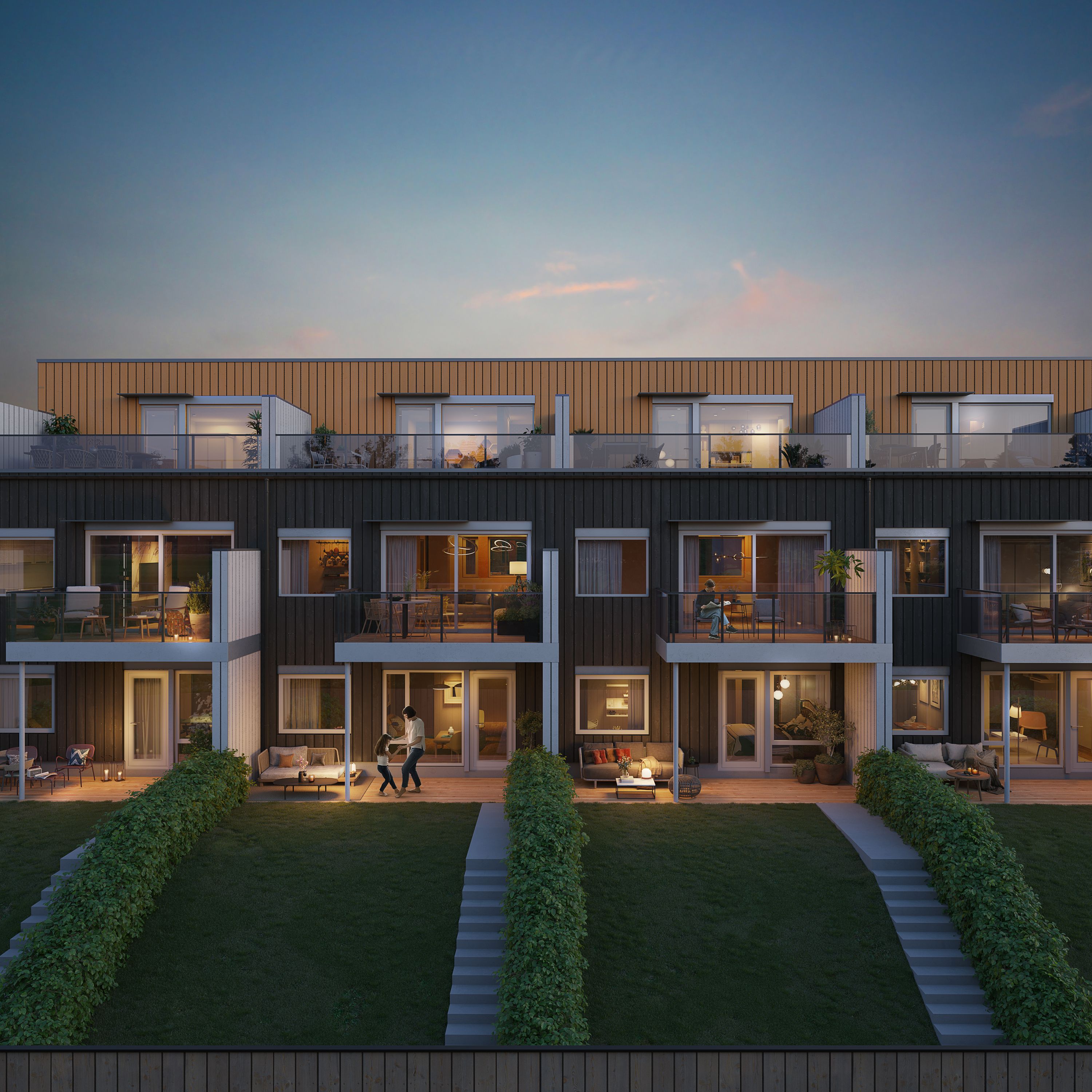 Illustrasjon av rekkehusene på Åsetunet