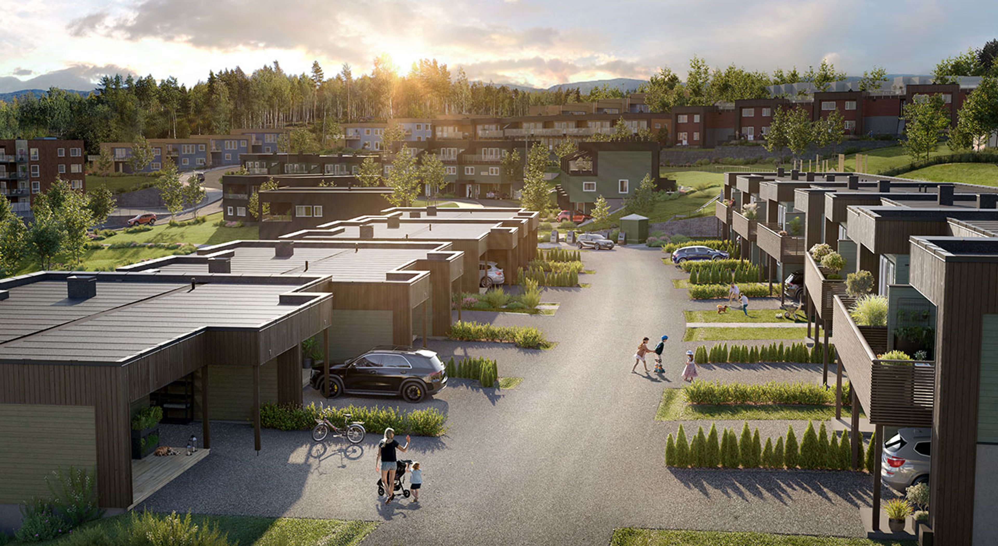 Illustrasjon av inngangsparti ved boligene i Tanberglia BK4